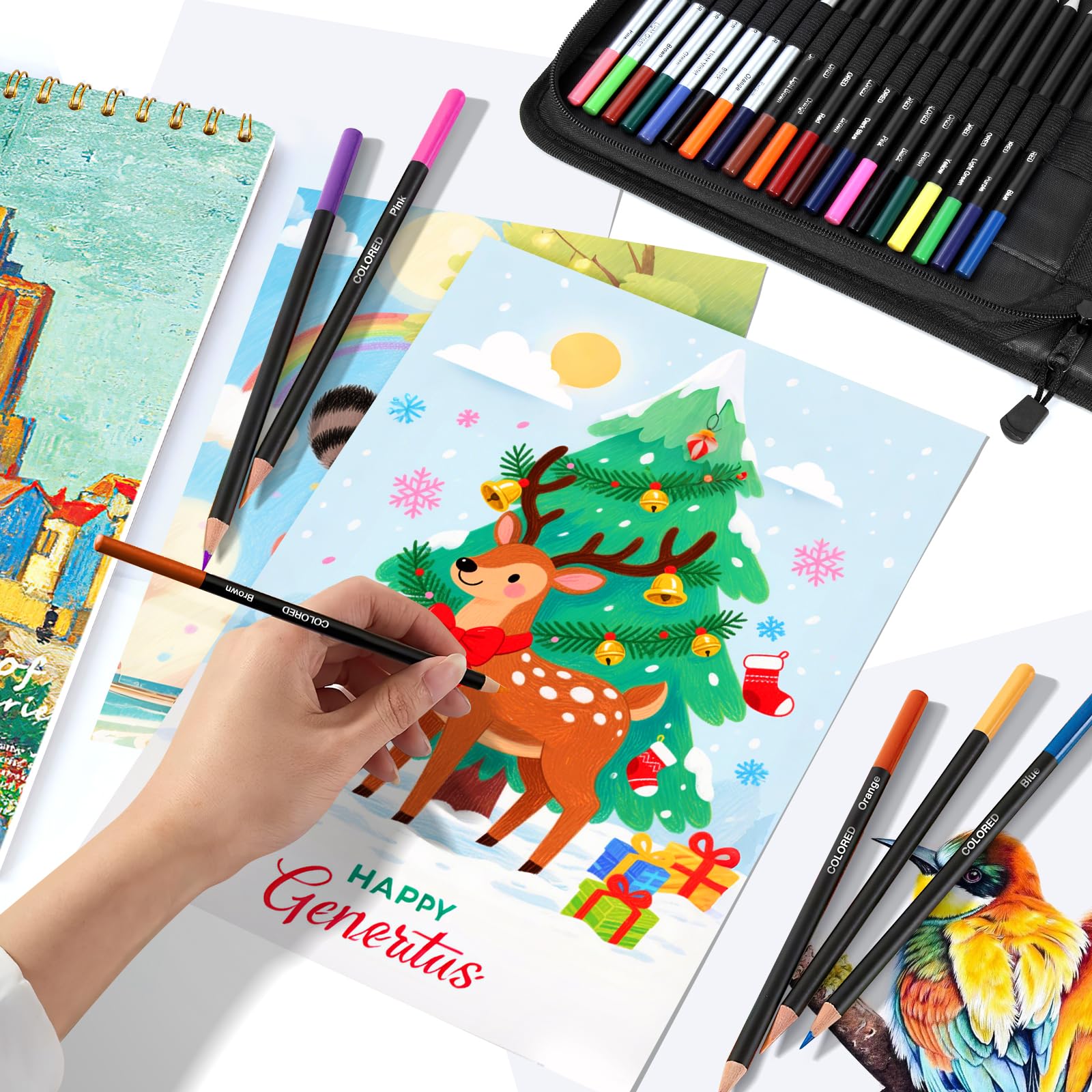 MIAOKE 83-Piece Creative Set including Colored, Drawing, Watercolor and Graphite Pencils in a Pencil case - Image 2