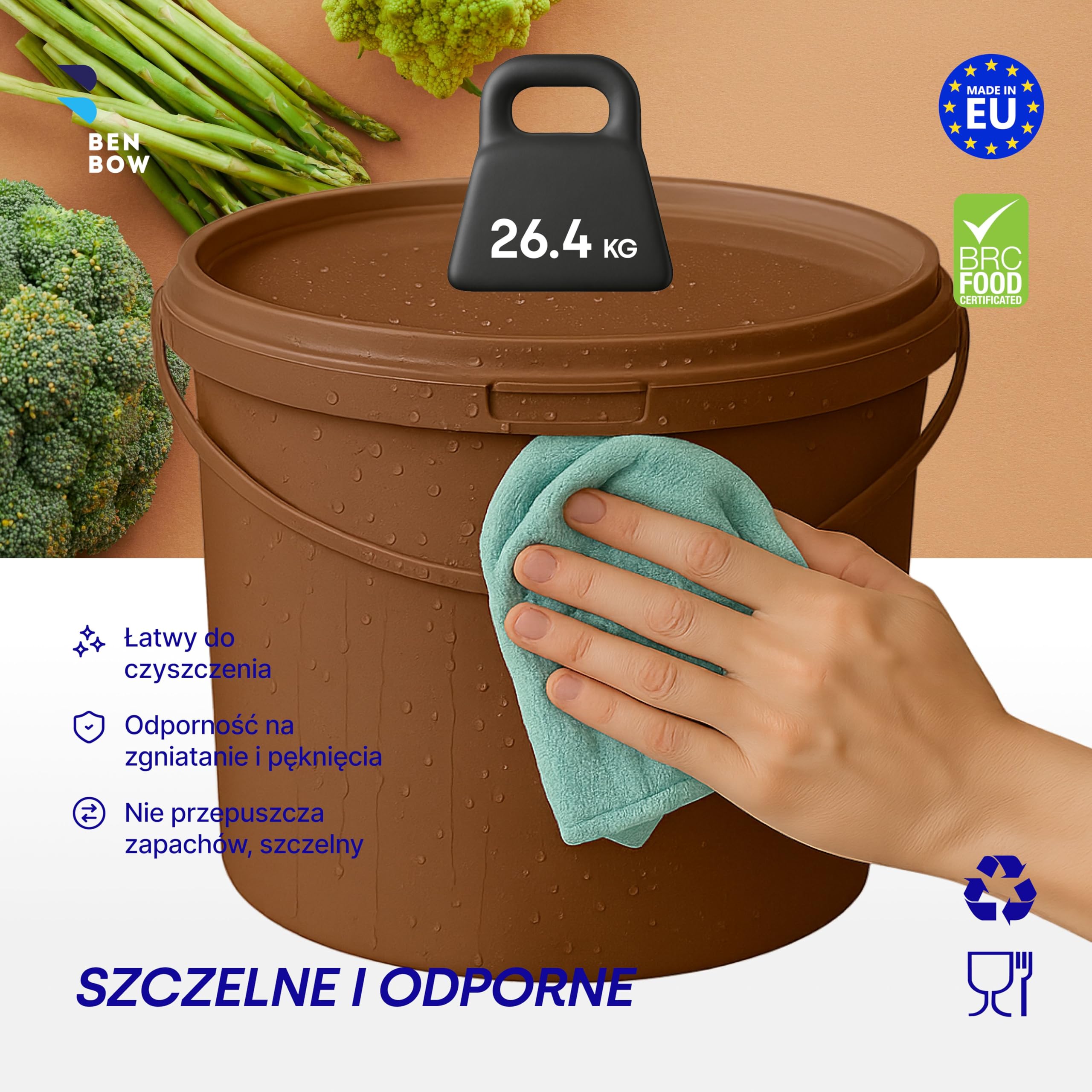 BenBow Eimer mit Deckel 10L 550 Stück - Braun Palette - lebensmittelecht, stabil, luftdicht, auslaufsicher, geruchsneutral - Vorratsbehälter aus Kunststoff - leer