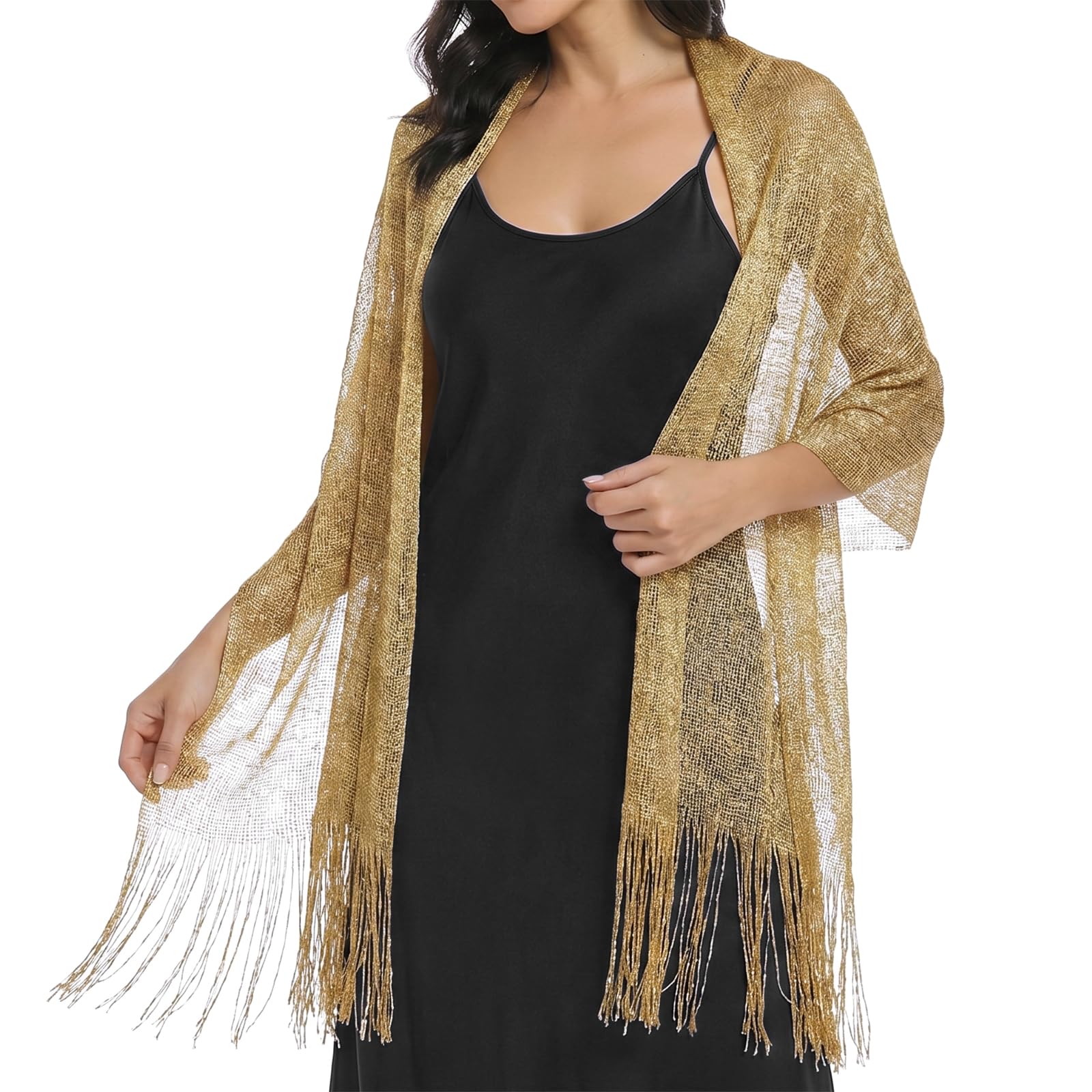 Fachoi Unisex Gold Sparkling Metallic Shawls Wraps, Womens Metallic Scarfs Wrap Shawl For Weddings Evening Party Formal Dresses F4-Whpj