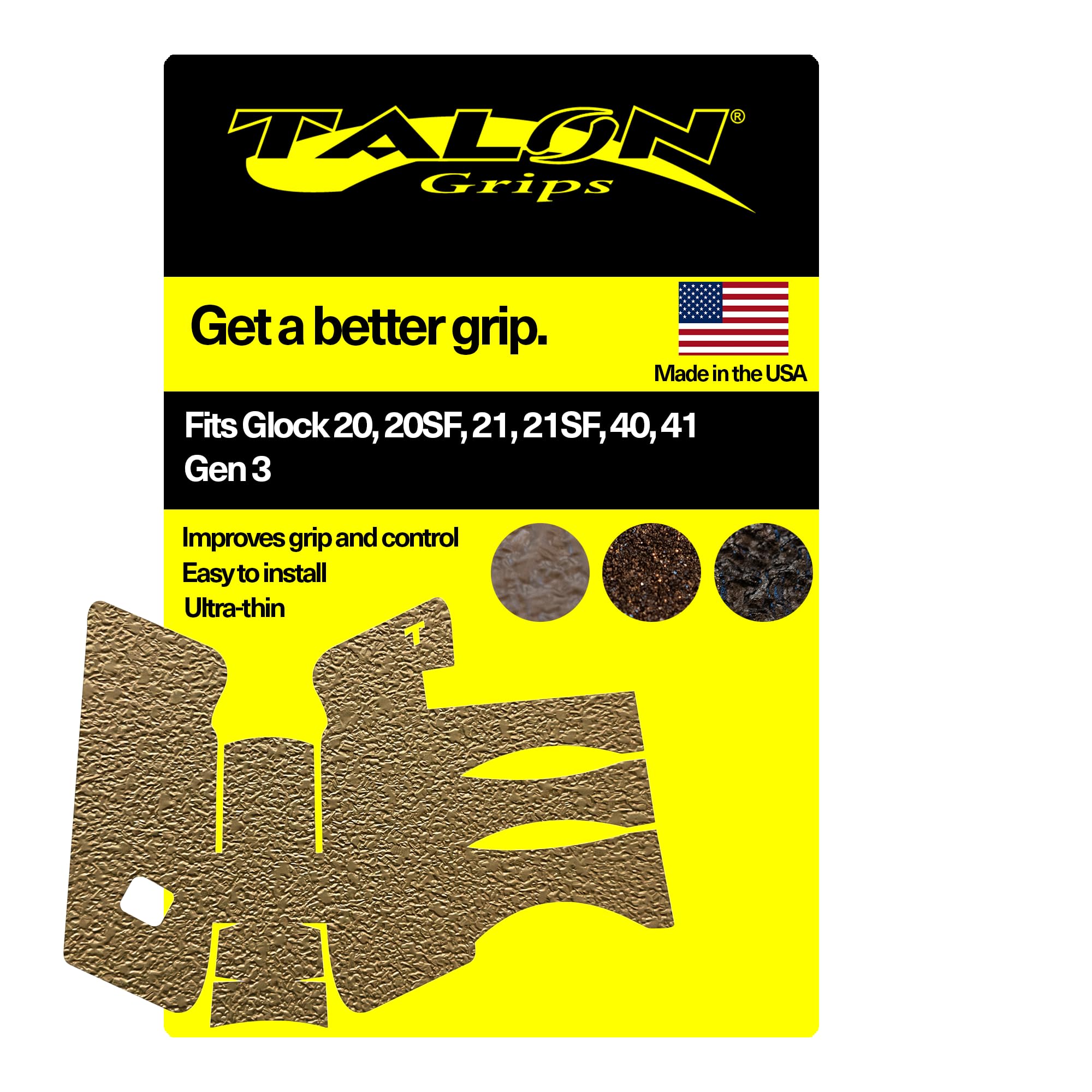 Talon Grips - Adhesive Grip for Glock 20, 20SF, 21, 21SF, 40, 41 - Made in The USA - Easy Installation, Ultra-Thin, Superior Traction, Performs in All Conditions