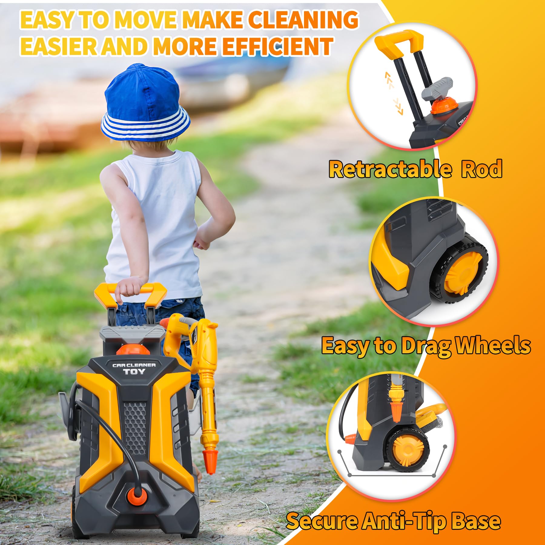 Toddler Outdoor Playset Kids Cleaning Car Toy with Real Spray Car Wash Water Gun for Kids 3+ Manual Pressure Washer Toy — view 7