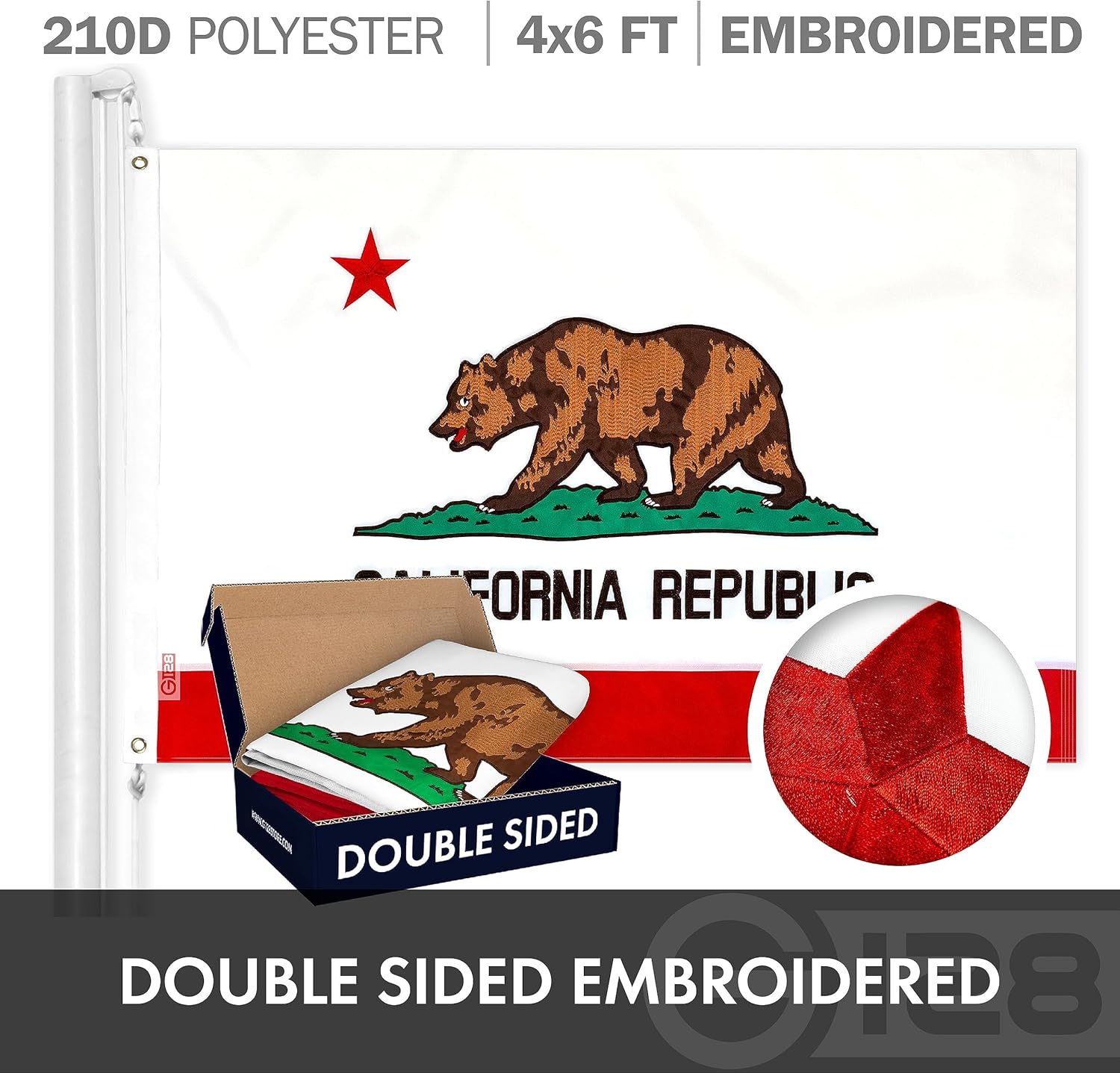 G128 USA American Flag & California CA State Double Sided Flag 4x6FT Combo Embroidered Polyester