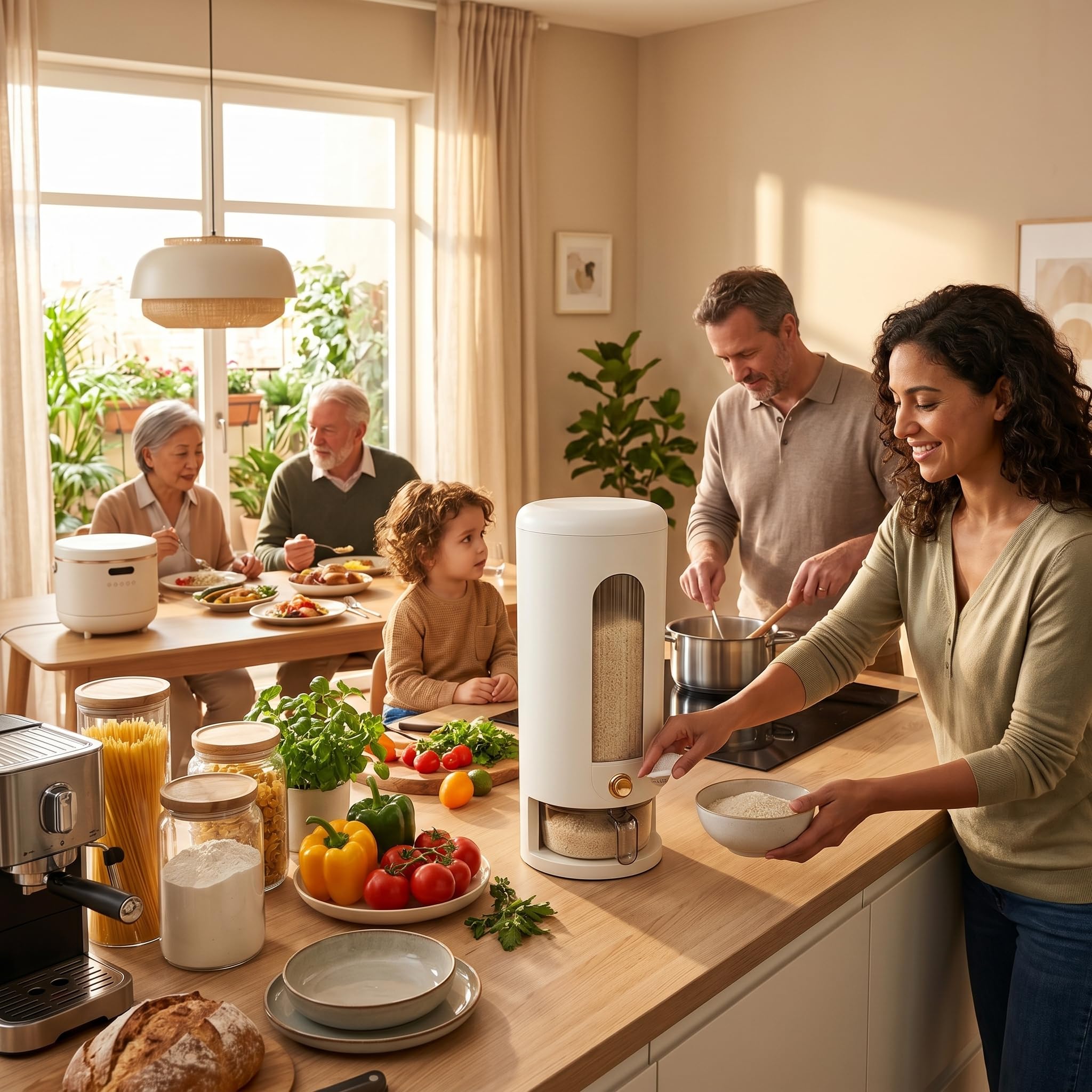 Cocoarm Distributeur de Riz capacité de 5 Kg, Grand Récipient à Grains scellé Résistant à l'humidité avec Tasse à Mesurer, pour le Stockage de la Cuisine