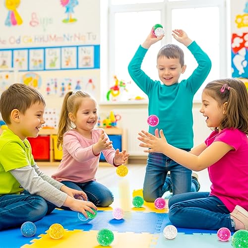 Miniatura 6 de Pllieay 24 bolas inflables con purpurina, 1.260 in, 6 colores, para regalos de fiesta de niños y rellenos de bolsas de regalos, relleno de bolsas