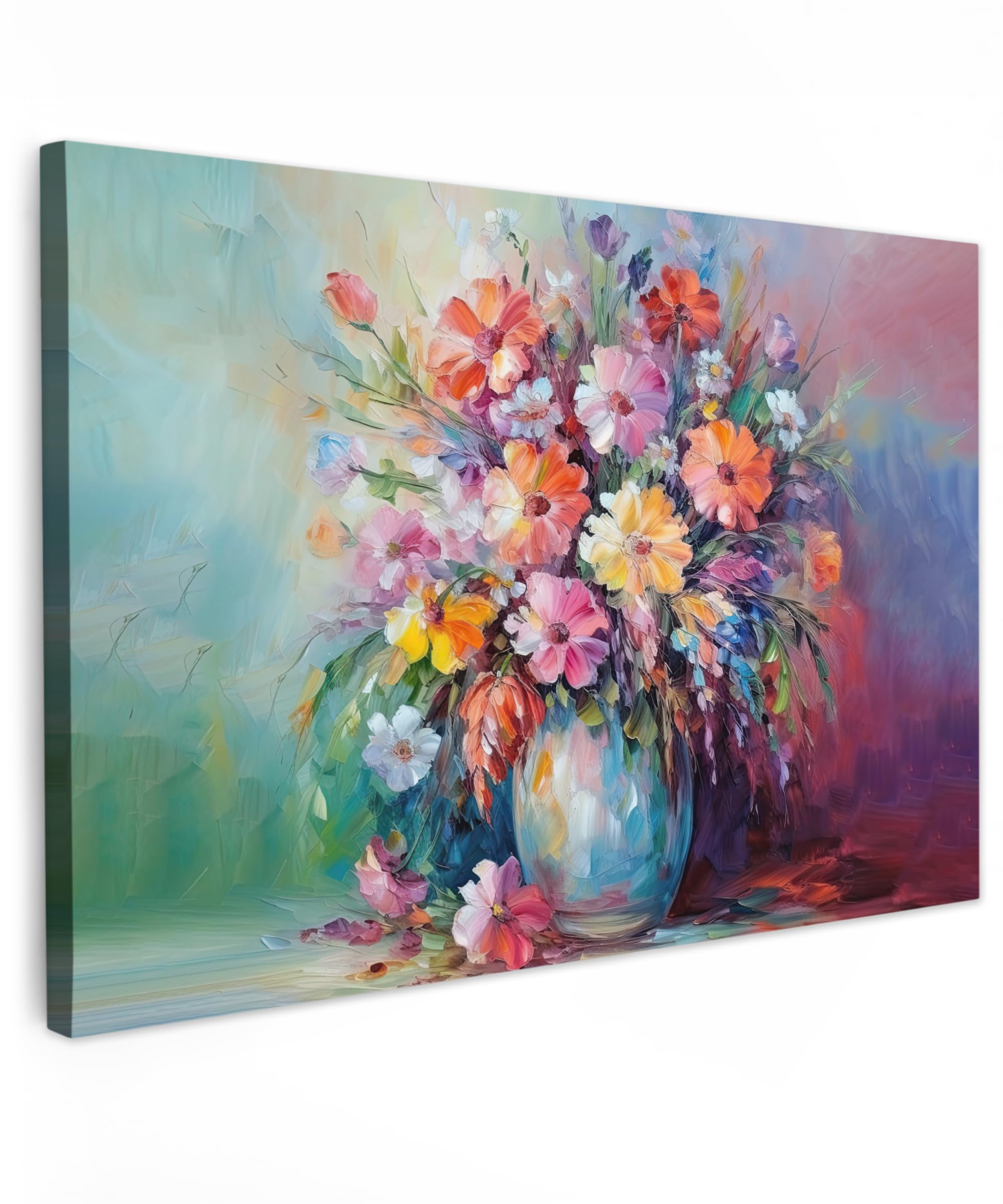 MuchoWow© Canvas Wall Art 35"x24" / 90x60 cm Decor Paintings Prints framed on Canvas Decorations Wallart Flowers - Art - Painting - Spring - Bouquet