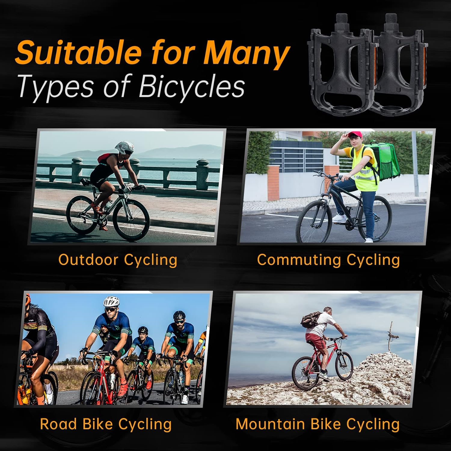 Alston Universal Road Bike Pedals Lightweight Non-Slip Wide Flat Cycling Pedals Fit for for E-Bike, Urban Commute, MTB Bikes 9/16" : Sports & Outdoors