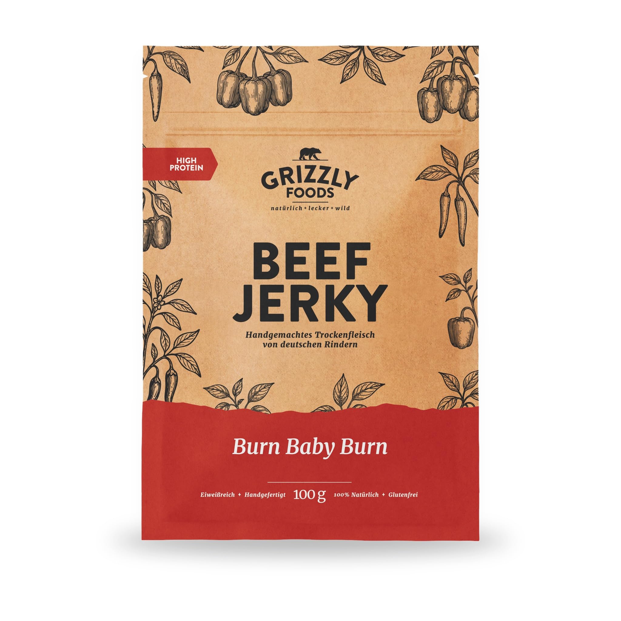 Grizzly Foods zestaw próbny Beef Jerky z 6 rodzajami (6 x 100 g) • suszone mięso niemieckiego bydła • przekąska o wysokiej zawartości białka • idealny w podróży, do biura, uprawiania sportu