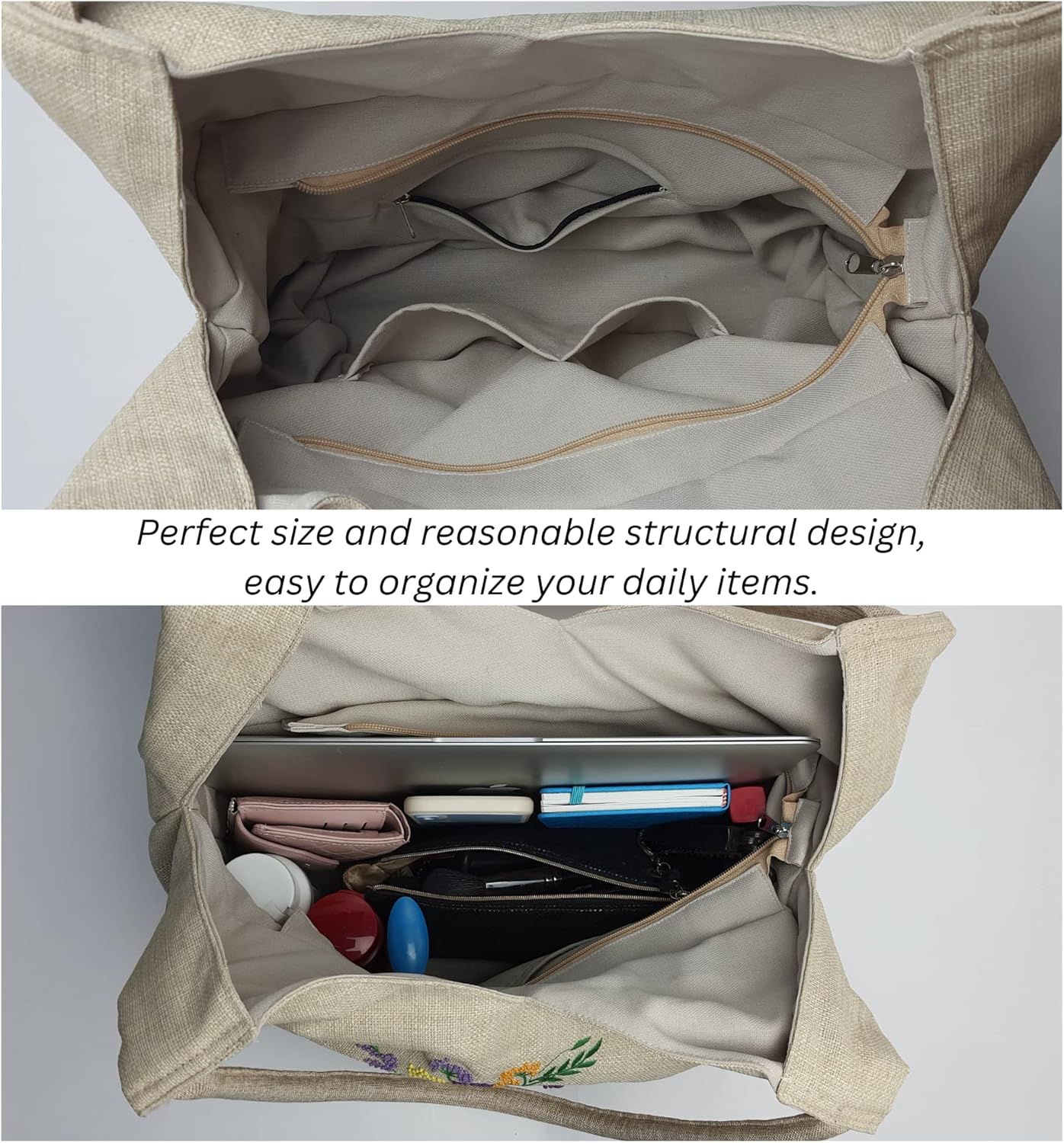 HCRAFT Embroidered Handbags for Women, Shoulder Tote Bag with Zipper Fabric Tote Bag, Hobo Bags For Women, Mother's Day Bag - Image 6