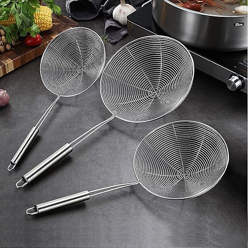 Miniatura 7 de Colador de araña de acero inoxidable, cuchara de alambre con mango largomalla en espiral para cocina, cocina y freír alimentos (5.3 pulgadas)