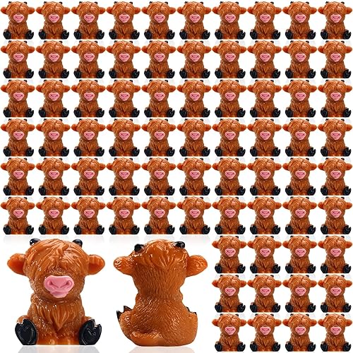 Lineshading 100 Pcs Mini Highland Cow Figurines Bulk Mini Cow Figurines Cake Decorations Cute Miniature Resin Sculpture Ornament Micro Landscape Office Garden Desk Party Tabletop Decor