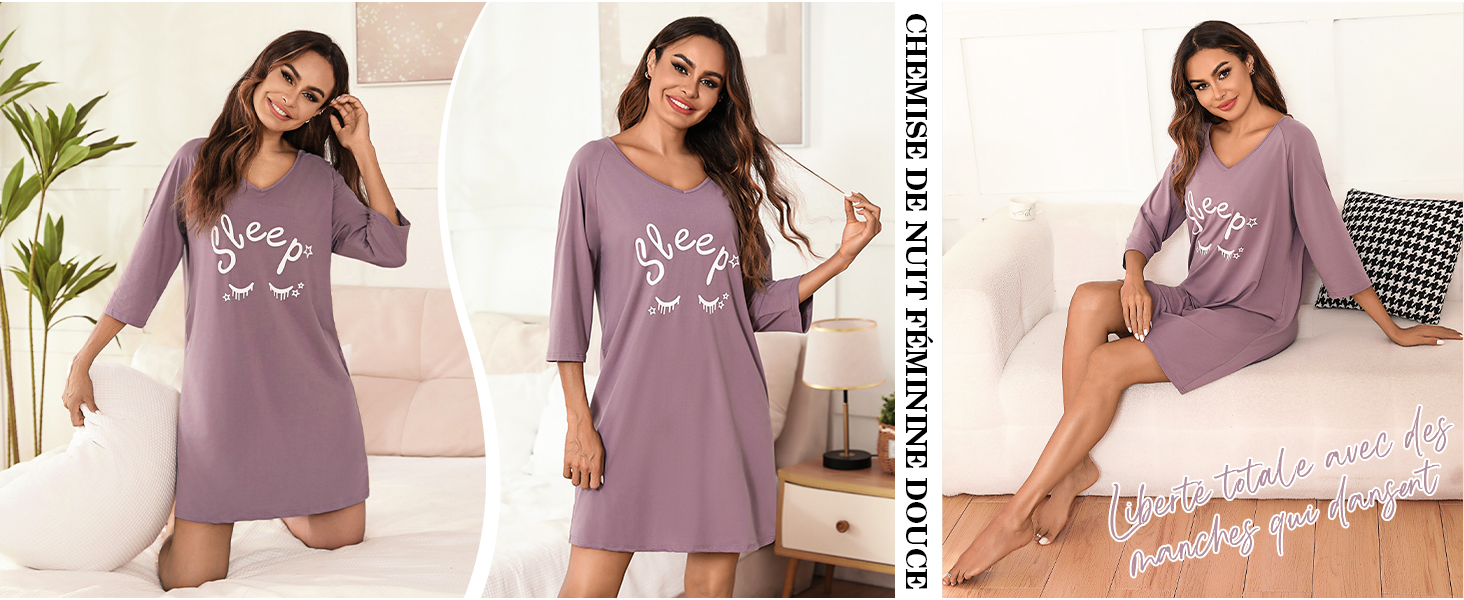 Chemise De Nuit Femme Coton Manches Courtes – Col V Boutonné, Rayée Chic, Poches – Robe De Nuit Légère Été Élégante