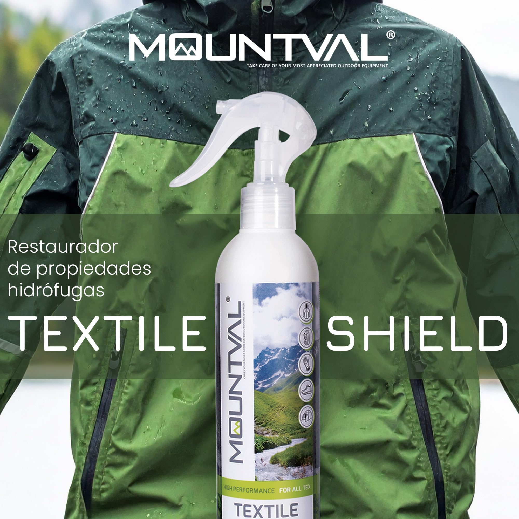 Kaps Mountval Textile Shield - Un Impermeabilizante en Aerosol para Clima Húmedo y Prendas de Senderismo, Olor Agradable, Funciona con Gore-Tex, Libre de Solventes - 300 ml/2x300ml