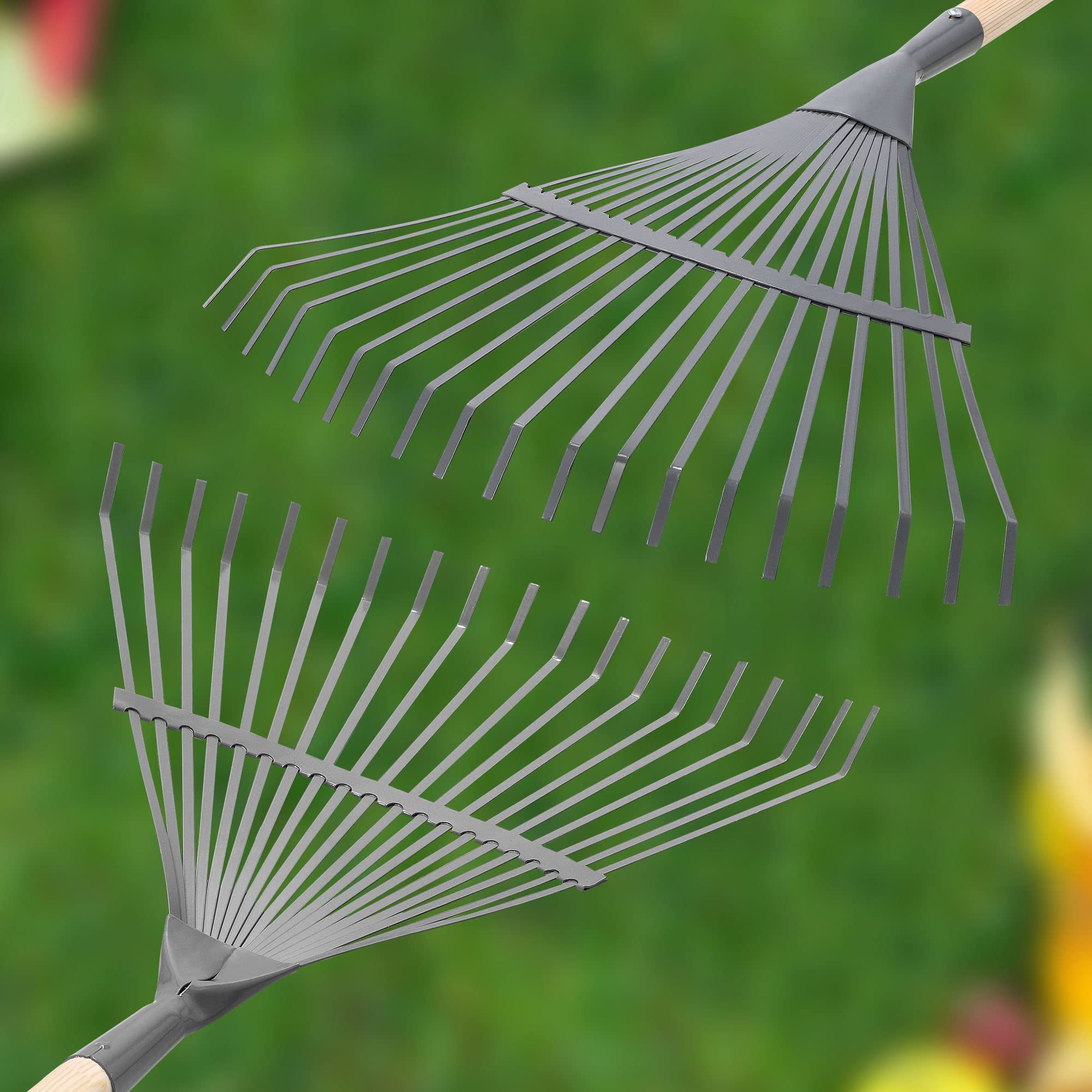 KOTARBAU® Rastrillo Jardín - Acero - 41 cm - Rastrillo Hojas Jardín - con Mango 187 cm - Herramienta Robusta para Jardinería - Gris y Madera Natural