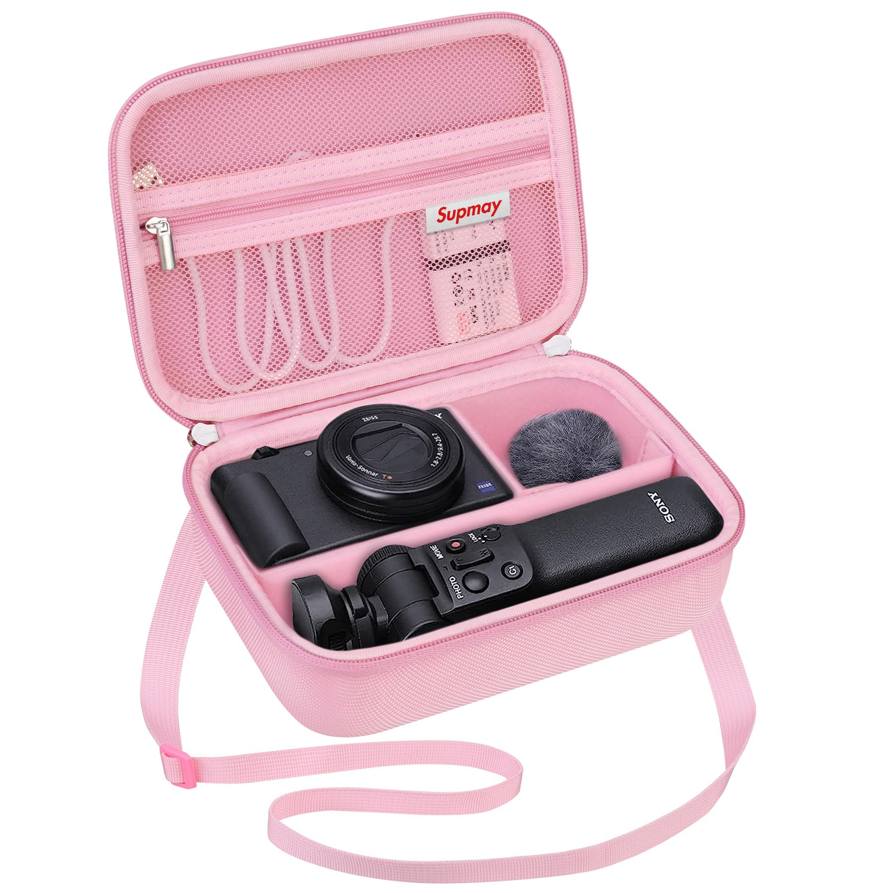 Supmay Hard Travel Case for Sony ZV-1F / ZV-1 / ZV-1 II Digital Camera, Protective Cases Bag Fits Vlogger Accessory Kit Tripod and Microphone, Extra Zipper Pocket fit Battery Charger, Pink