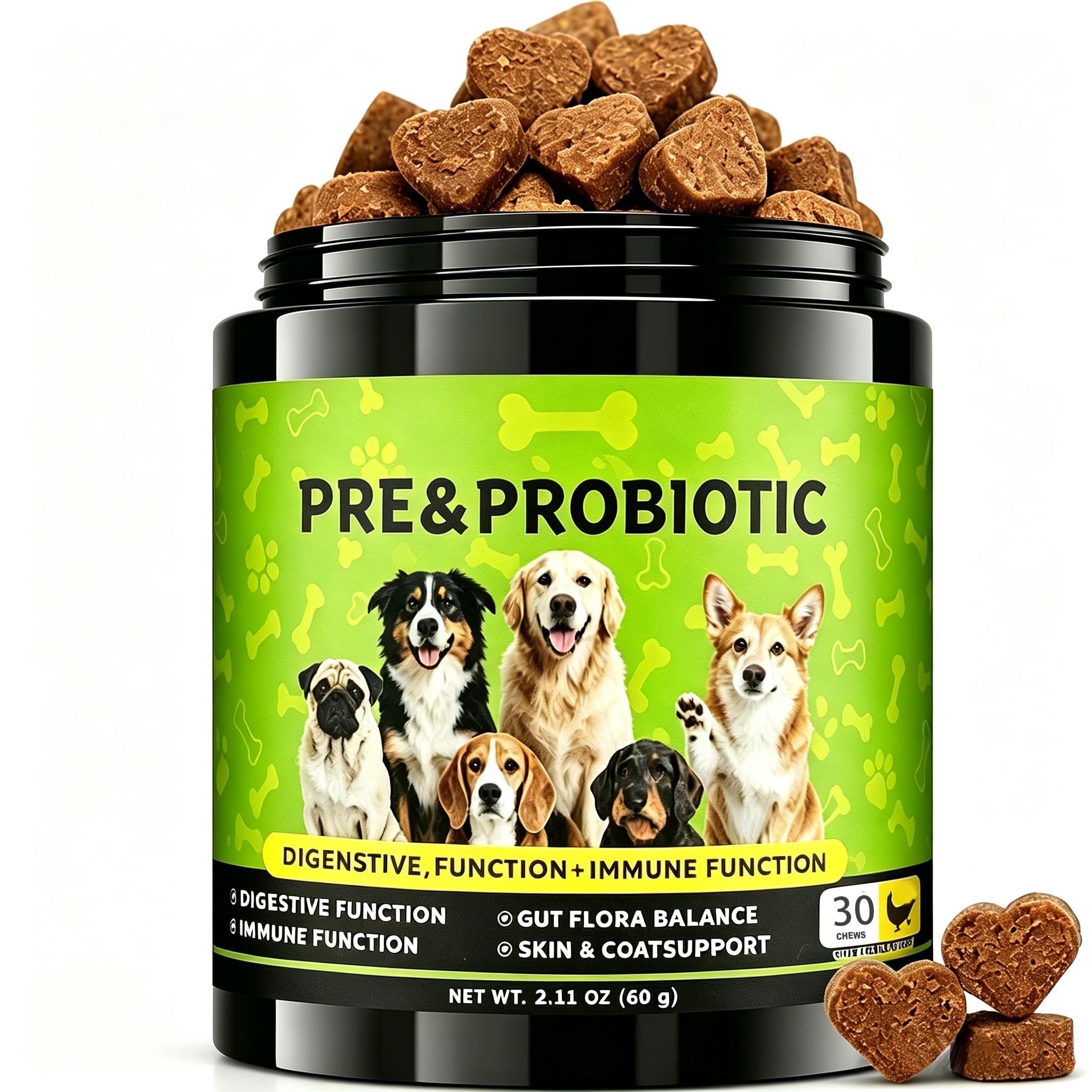 Probiotics for Dogs,Dog Probiotics Supplements,Natural Dog Treats with Pumpkin Powder for dogs,Gut Flora Balance,Skin & Coat Support,Smelly, Itchy Ears, Great for all dogs 30pcs