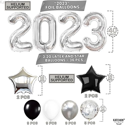 Miniatura 4 de KatchOn, Decoraciones de fiesta de graduación plateadas 2023 – Gaint de 40 pulgadas, paquete de 43 | Cartel de graduación de felicitaciones en