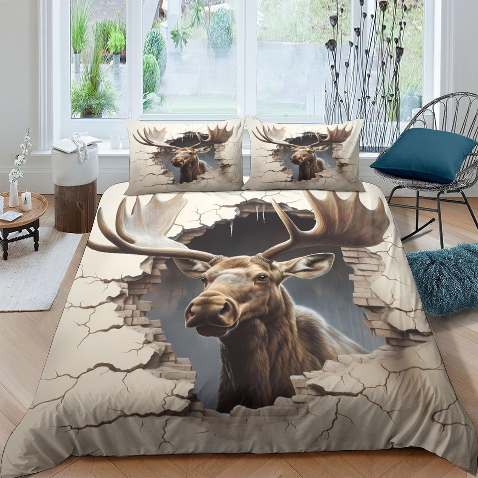Ctjqhvkz Style-7 3D Printed Deer Forest Fitted Sheet Microfiber Soft Breathable Antler Bed Cover For Bedroom Guest Room Decor Single（135X200cm）