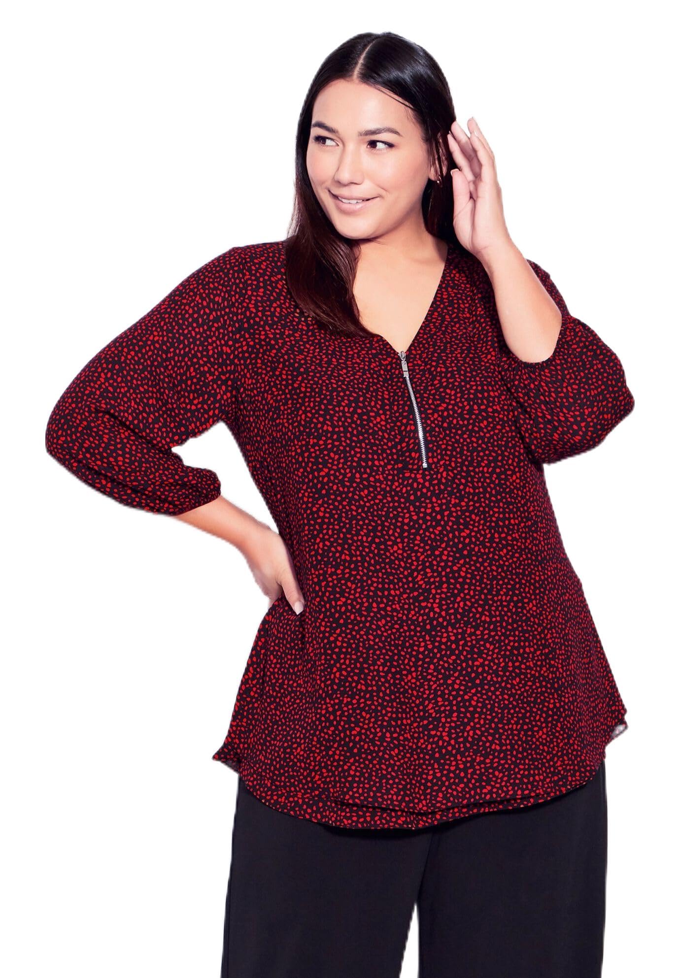 Avenue Women's Plus Size Meila Zip Print Top