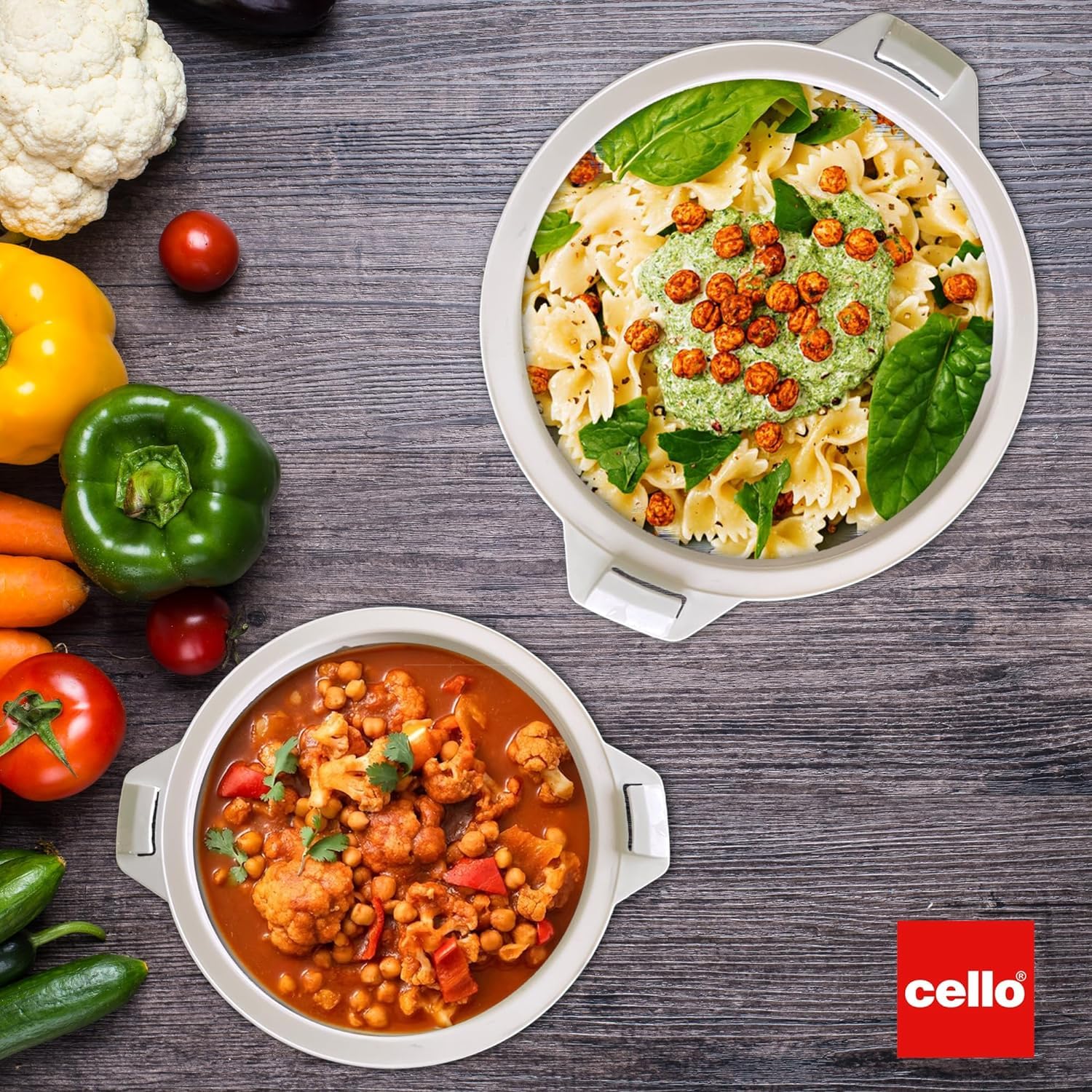 Cello Chef Super 3-teiliges isoliertes Hot Pot Kasserolle Geschenk-Set 500, 850, 1500 (weiß)