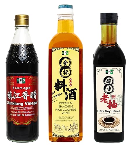 NPG Vinagre Chinkiang 19.61 fl oz, vino de cocina chino 33.81 fl oz, salsa de soja oscura 16.9 fl oz