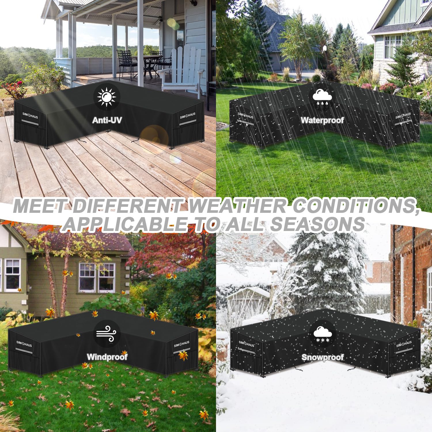 Fundas para Sofás Esquinero Jardin Funda Sofa Jardin Exterior Impermeable Cubiertas para Sofás de Jardín en Forma de V Resistente al Viento Anti UV 420D Tela Oxford 255x255x90x80/60cm