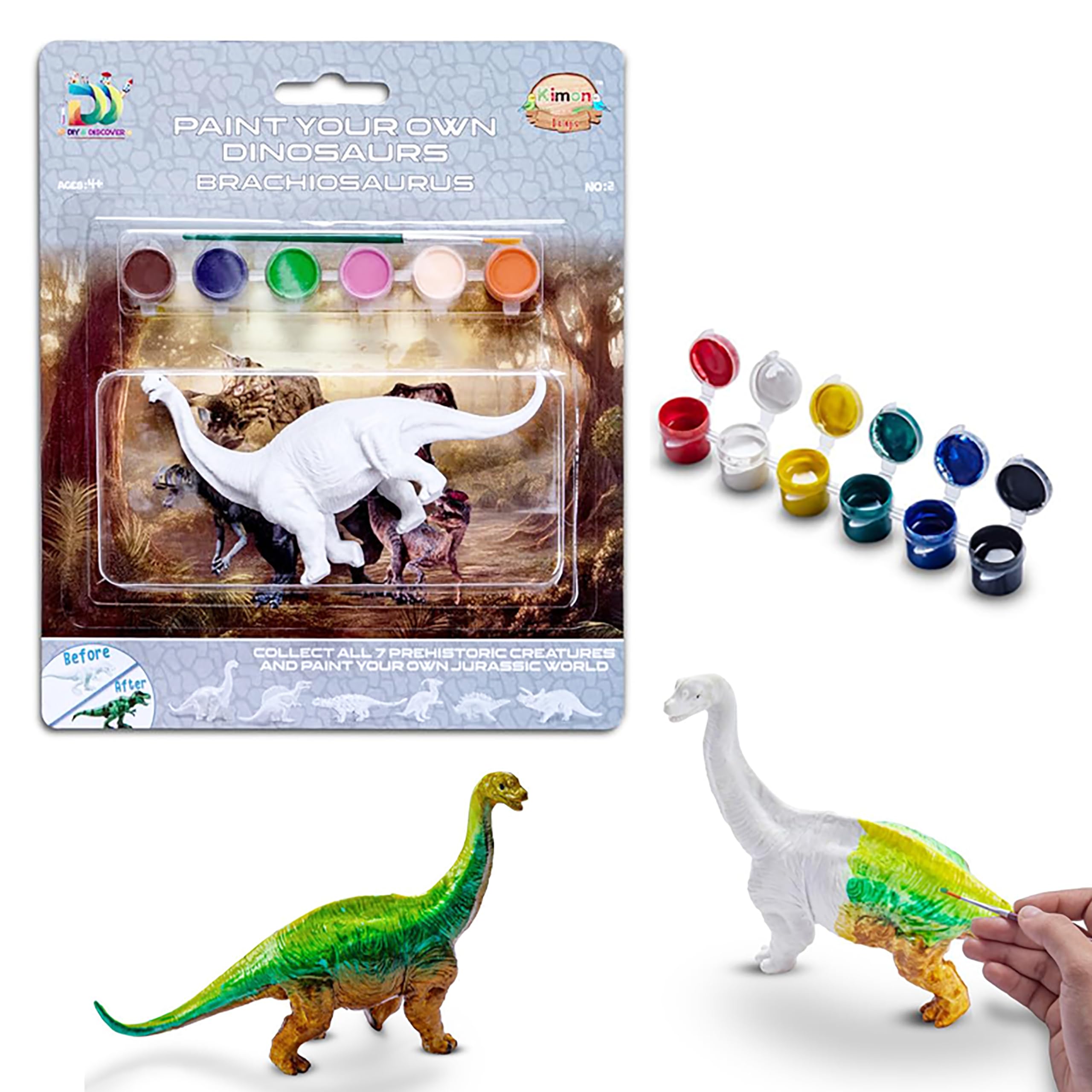 Kimon Toys Paint Your Own 3D Dinosaur - Brachiosaurs with 6 Washable Colour & Brush l Activity Art & Craft Kit for Boys & Girls | Educational Painting Kit Set | Dinosaur Playing Toy (B0D3J75X3Z) Amazon Price History, Amazon Price Tracker