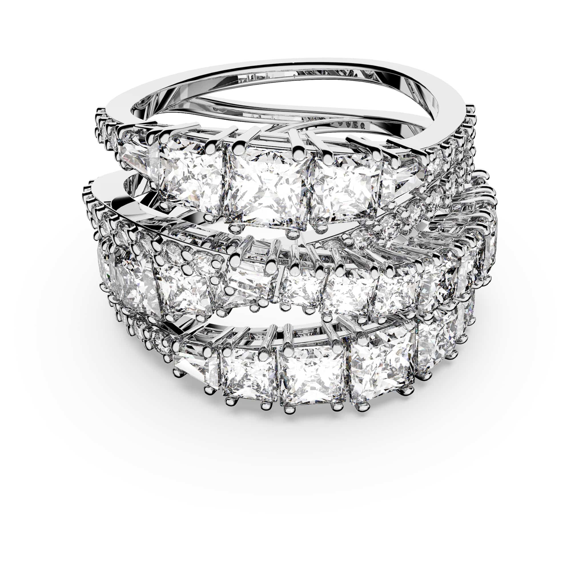 Swarovski Hyperbola Ring, Mixed cuts, White, Rhodium plated