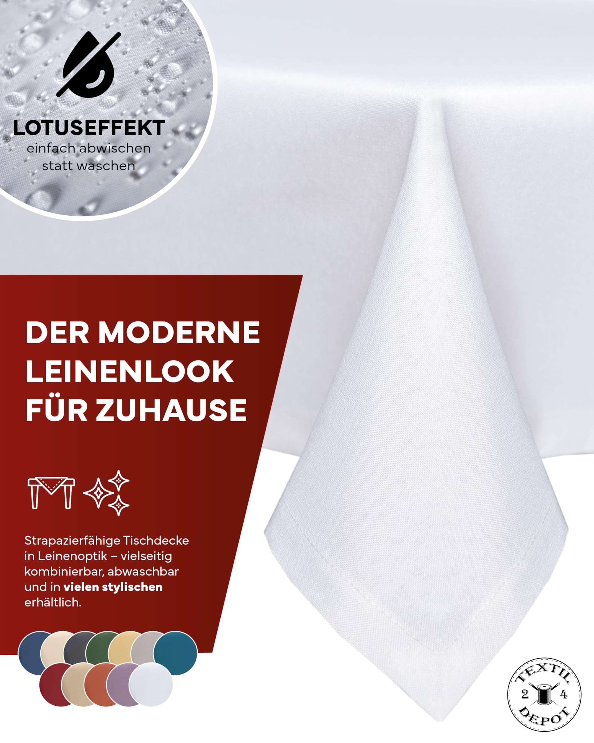 TextilDepot24 Tovaglia Effetto Lino Antimacchia, 100% Poliestere, Non Necessita Stiratura, Lavabile In Lavatrice