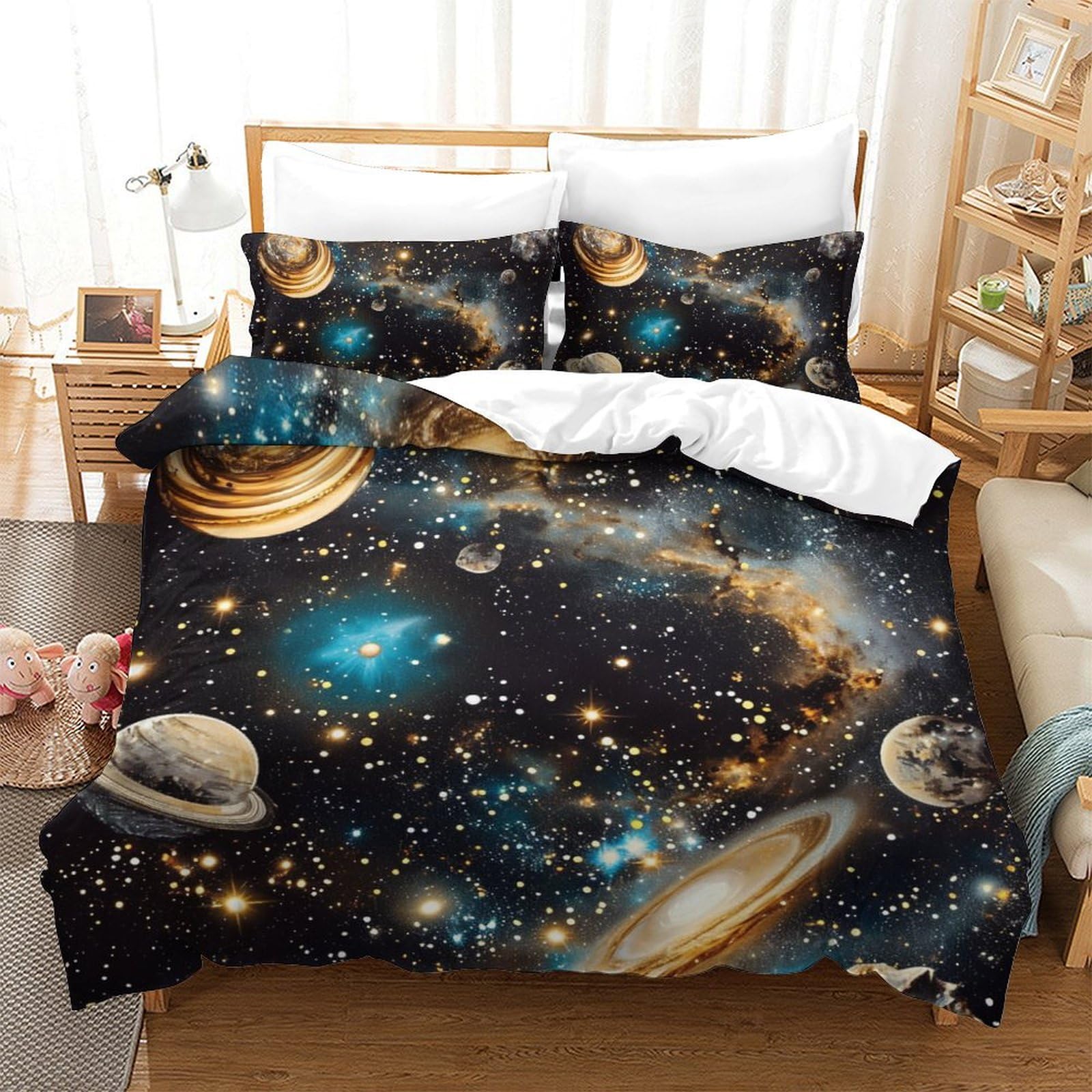 Housse de couette galaxie en microfibre respirante et ultra douce pour un sommeil thermorégulé