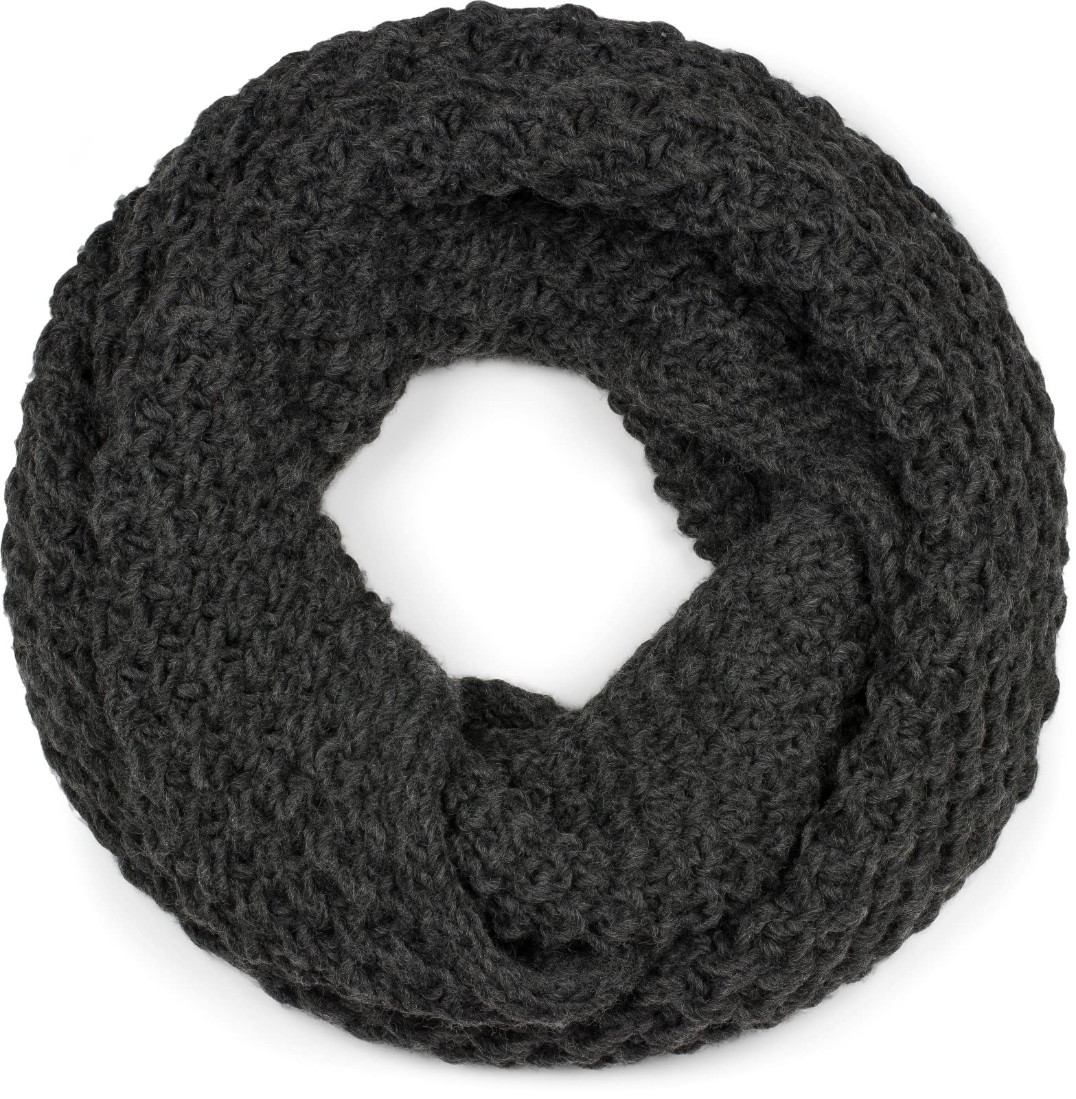 styleBREAKER knit loop scarf in a rough knit pattern, unicolour rough knit snood, winter knit scarf, unisex 01018157, Colour:Dark Grey