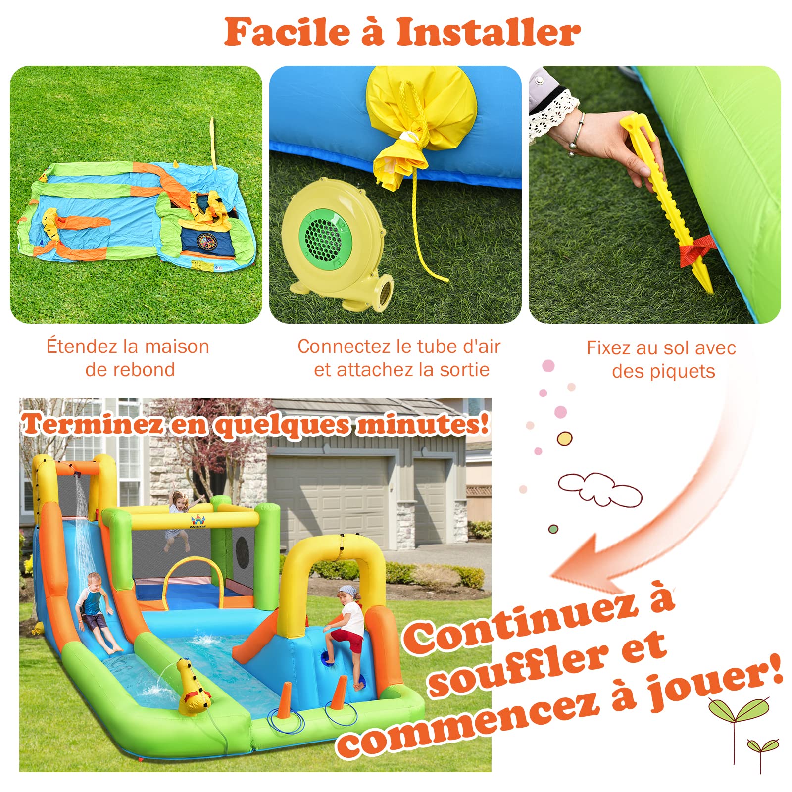GOPLUS Castillo Hinchable para Niños, Hinchable Grande con Piscina, Pistola de Agua Tobogán Acuático, Adecuado de 3 a 10 Años, ‎504 x 295 x 217 cm