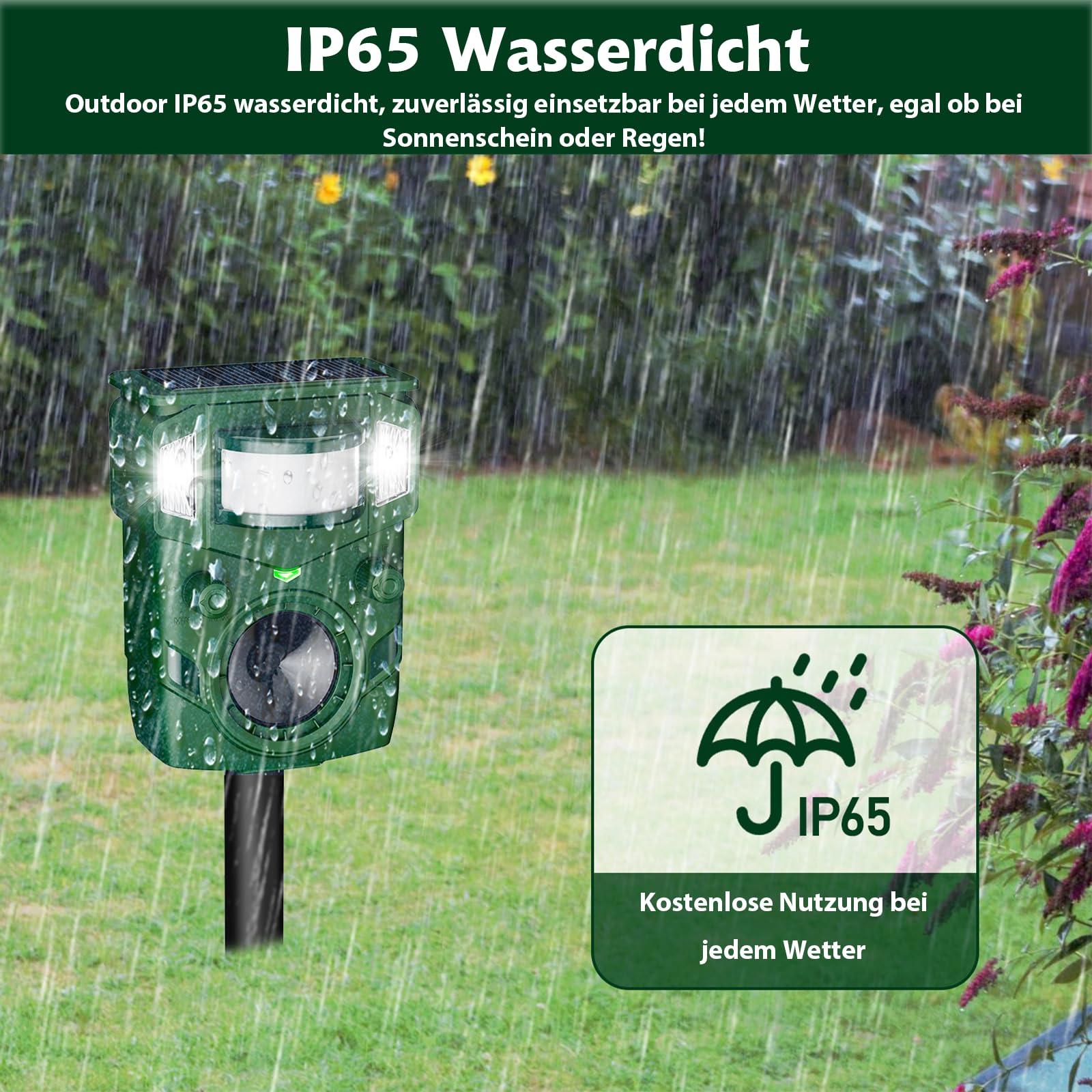 Ahuyentador de gatos ultrasónico solar – 2025 sensor de movimiento mejorado disuasivo para gatos, perros, martas, ciervos y ardillas, protección contra animales con sensor PIR y flash, IP65 resistente