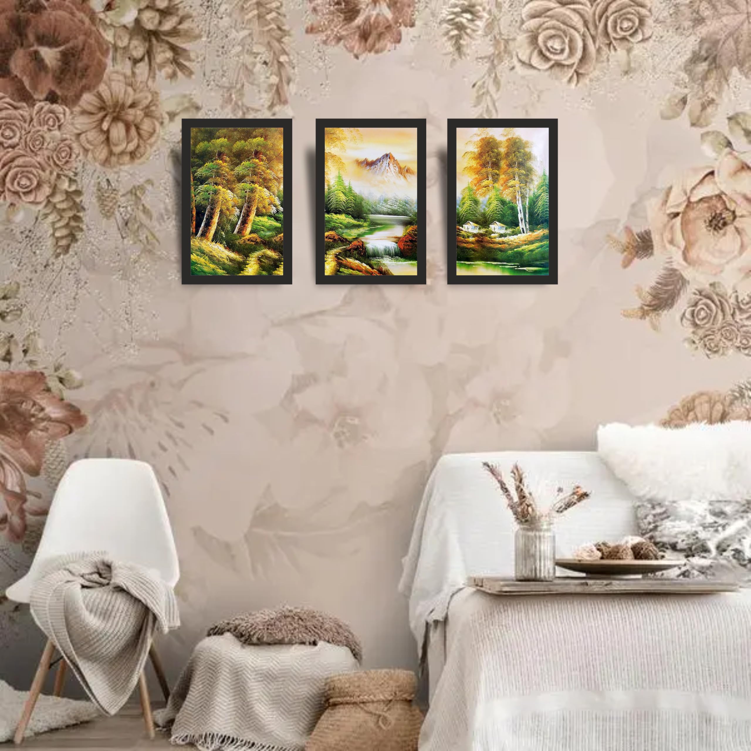 Misty Valley Cottage Landscape Digital Wall Art Set of 3