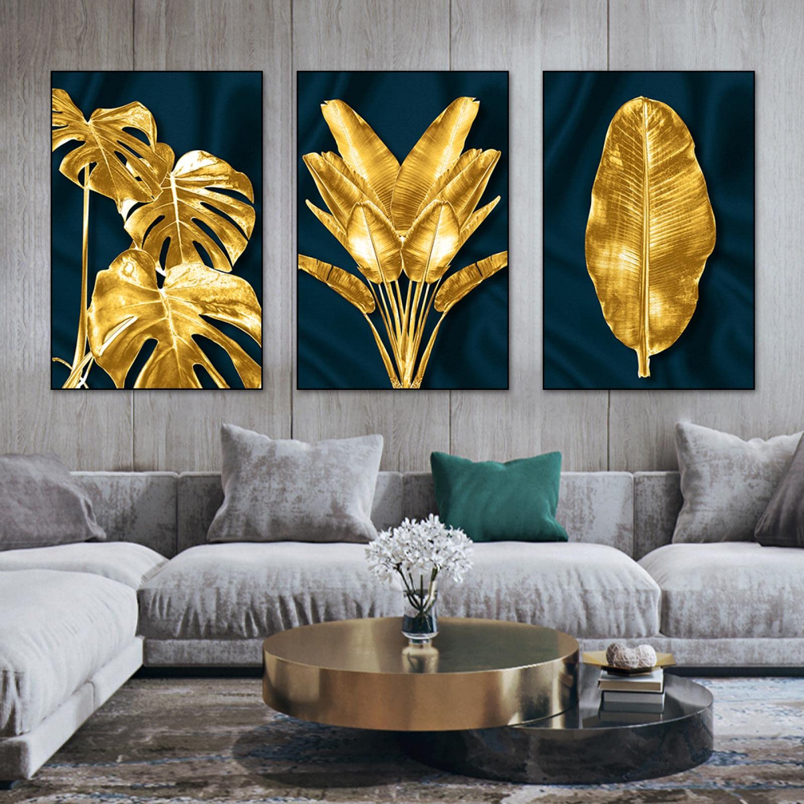 Yooyu Whloesale Impression sur toile Motif feuilles de palmier dorées 50 x 75 cm