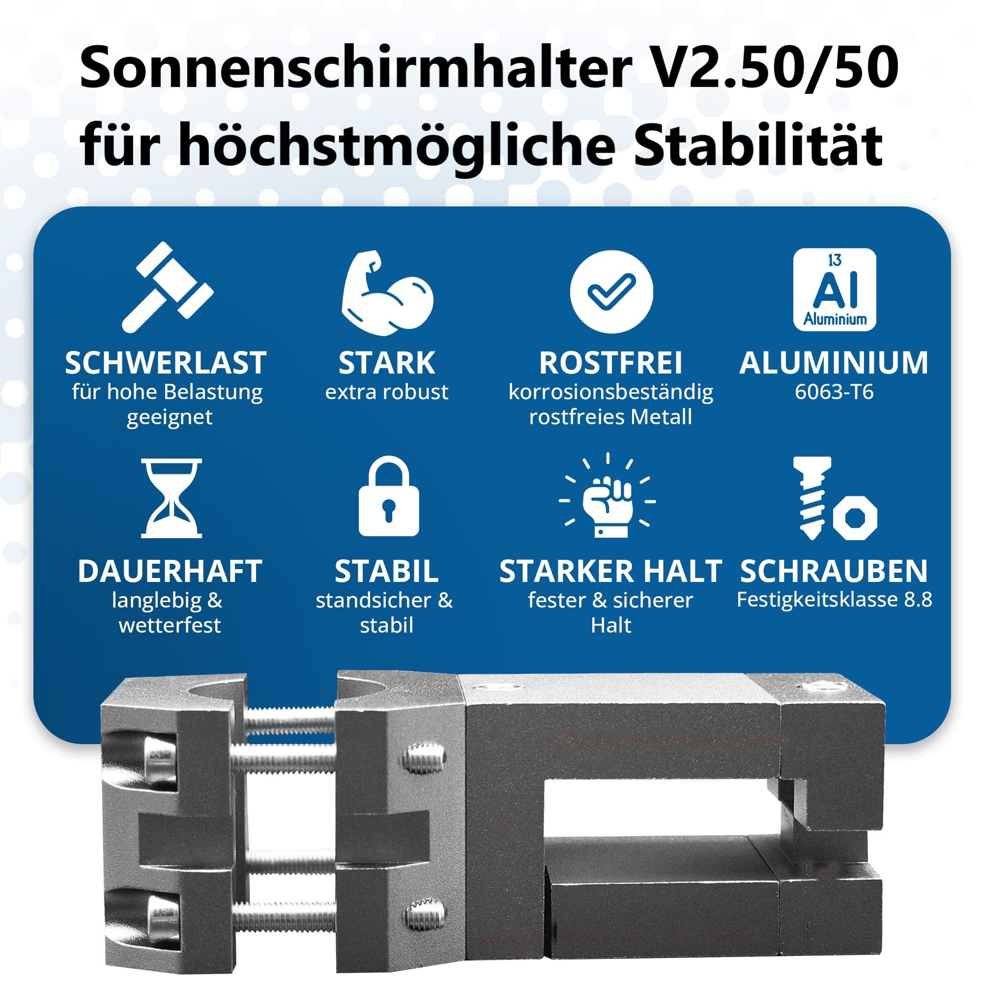 Stabiler Sonnenschirmhalter - Sonnenschirmständer für Balkon eckige Geländer - sichere Sonnenschirmbefestigung ohne Bohren