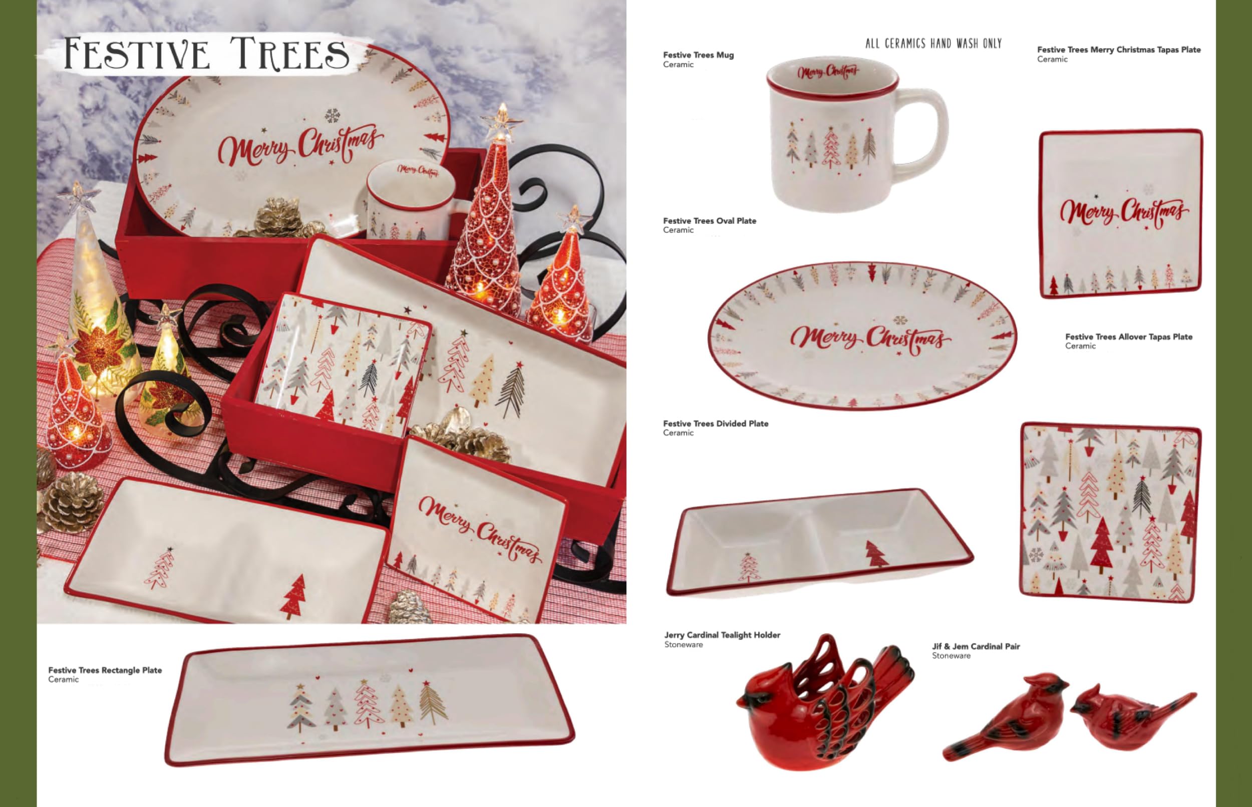 Boston International Ceramic Square Tapas Plate Christmas Serving Platter Tray, 6.25 x 6.25 Inches, Festive Trees