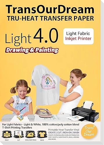TransOurDream Papel de transferencia de calor para camisetas (25 hojas, 8.5 x 11 pulgadas, luz 4.0), vinilo de transferencia de calor imprimible