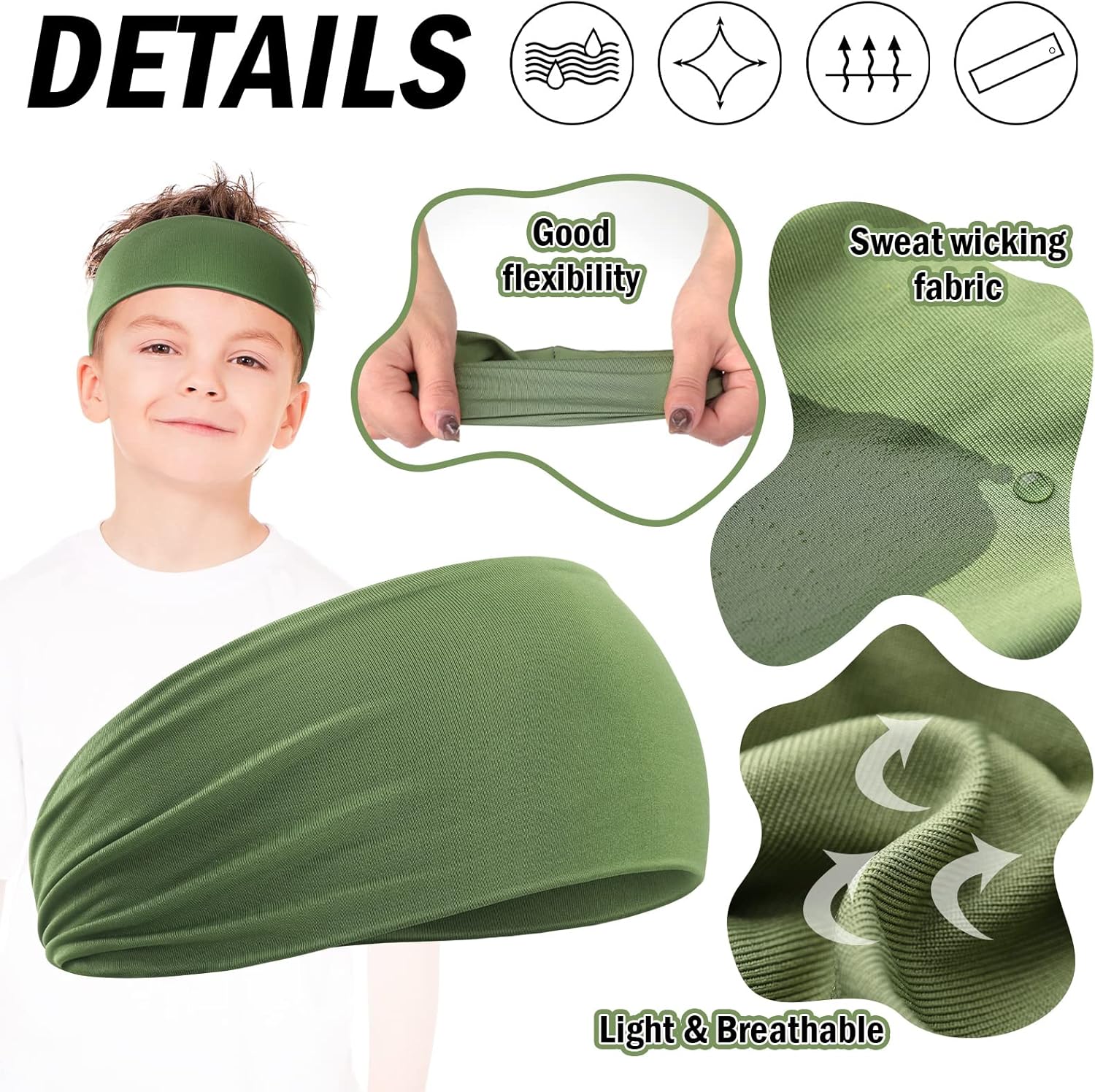 8 Pieces Kids Sports Wicking Headbands Athletic Sweatbands Headband Breathable Workout Headbands Elastic Sweat Headband Girls Boys Hair Band for Toddler Children Football Basketball Running Exercise : Sports & Outdoors