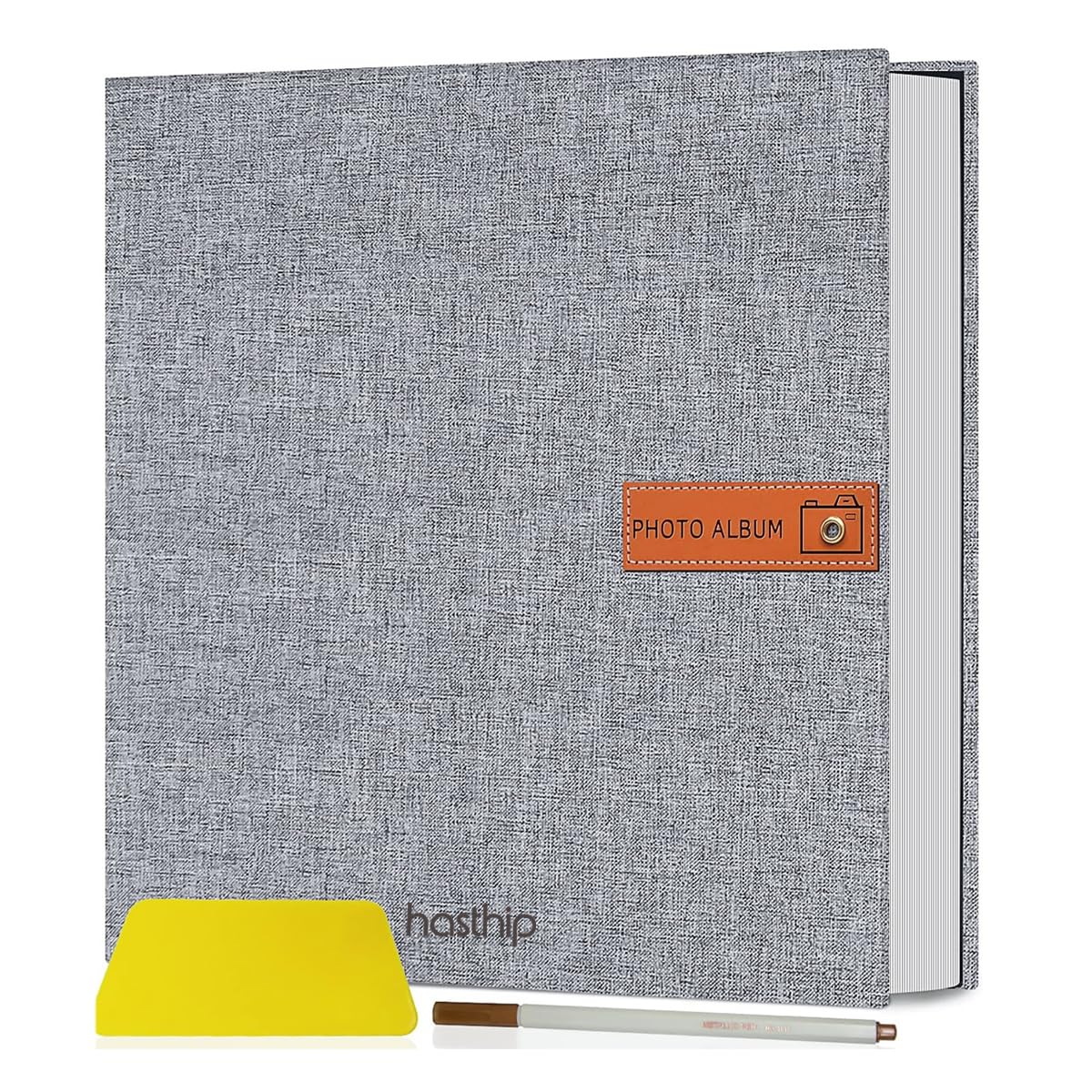HASTHIP® Photo Album - Self Adhesive Scrapbook Album for 4x6 5x7 8x10 Pictures, Linen Cover with 40 Pages DIY Photo Book, Birthday Gifts for Women Mom Family Baby Wedding Travel (11.5"x10.6", Grey)