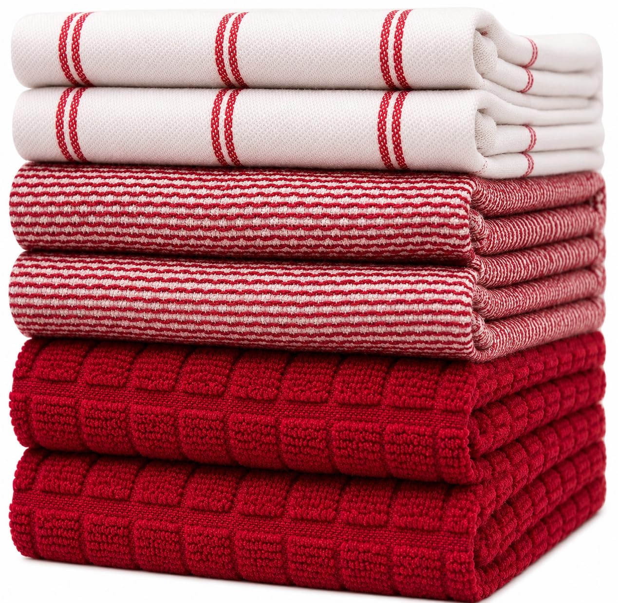 Premium Kitchen Towels 6 Pack 100% Cotton, 20"x28" Dish Towels - Red Check