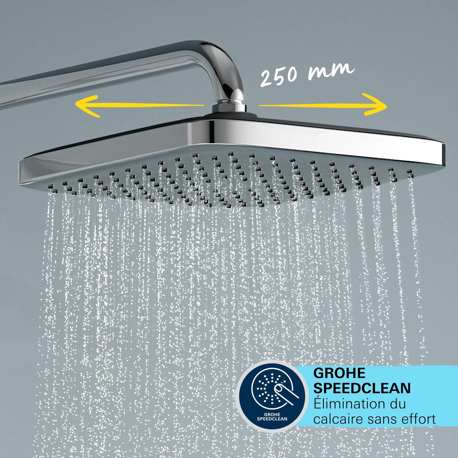 Grohe - Vitalio Comfort 250, Colonne de Douche avec Inverseur Manuel, Douche de Tête 2 jets, Douchette Vitalio Comfort 110 2 jets, Chromé, 26698001