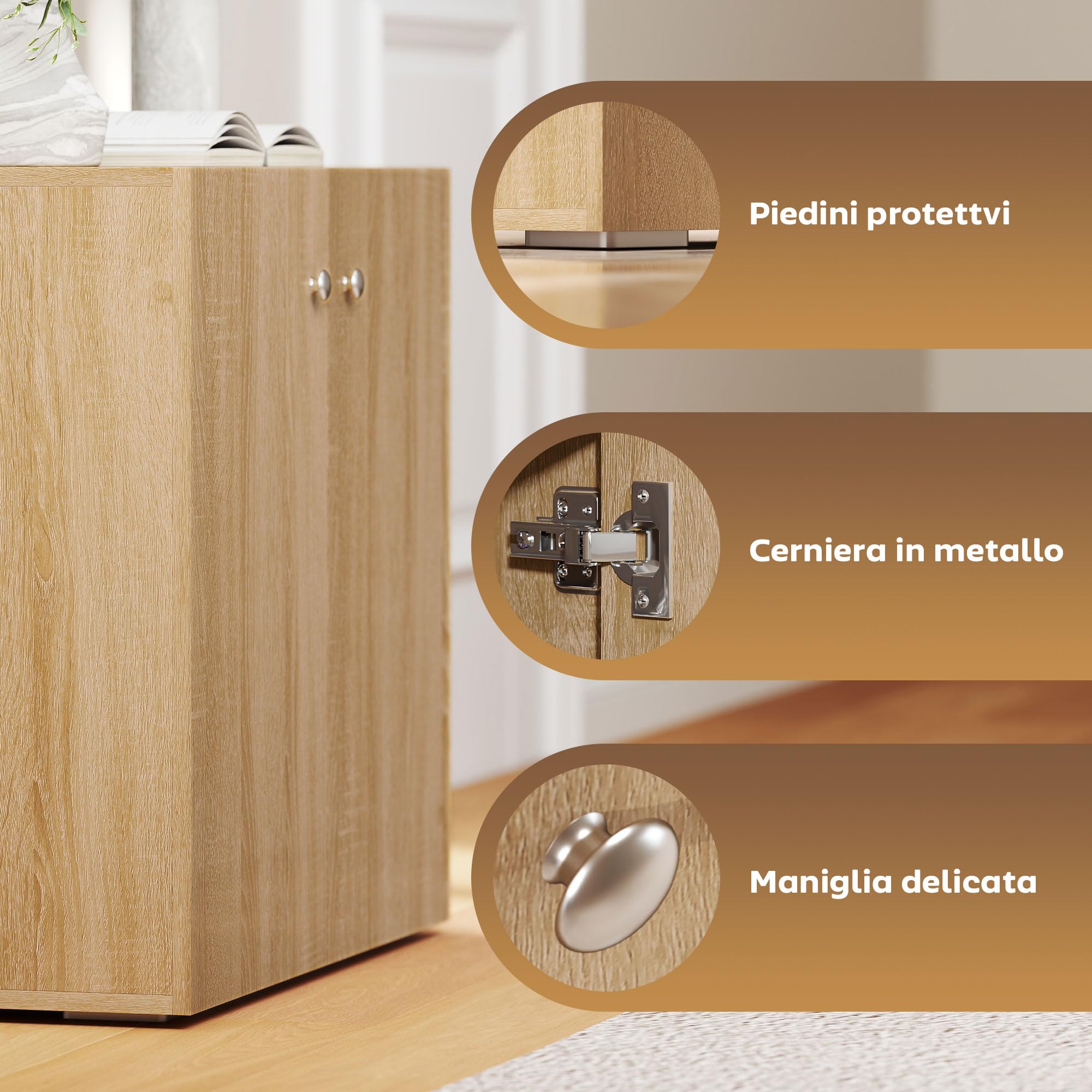 HOMCOM Mobiletto Multiuso a 2 Ante per Soggiorno o Ufficio 70x39x70cm | in Legno, Maniglie in Alluminio
