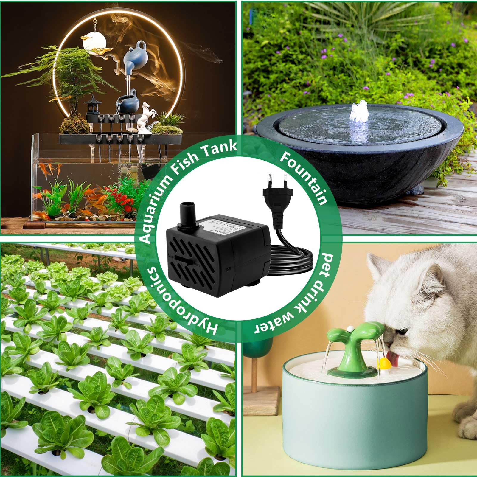 Mini bomba sumergible de 3 W, bomba de fuente pequeña de 180 L/H, bombas de agua extremadamente silenciosas para acuarios, fuentes de agua, peceras, mesa, fuentes para mascotas — view 2