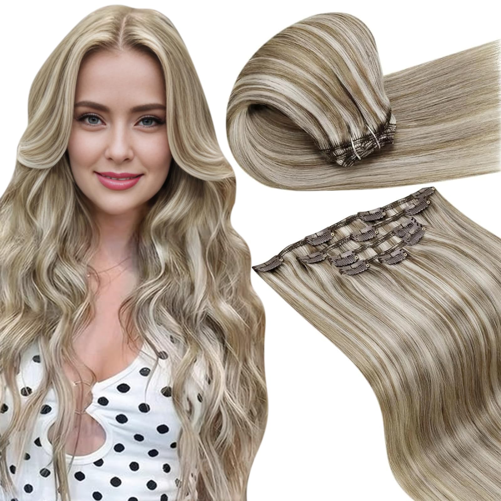 LaaVoo Hair Extensions Clip in Real Human Hair Brown Clip in Hair Extensions Dark Brown Full Head 16 Inch 120g 7pcs Remy Straight Hair Double Weft #4 — view 27