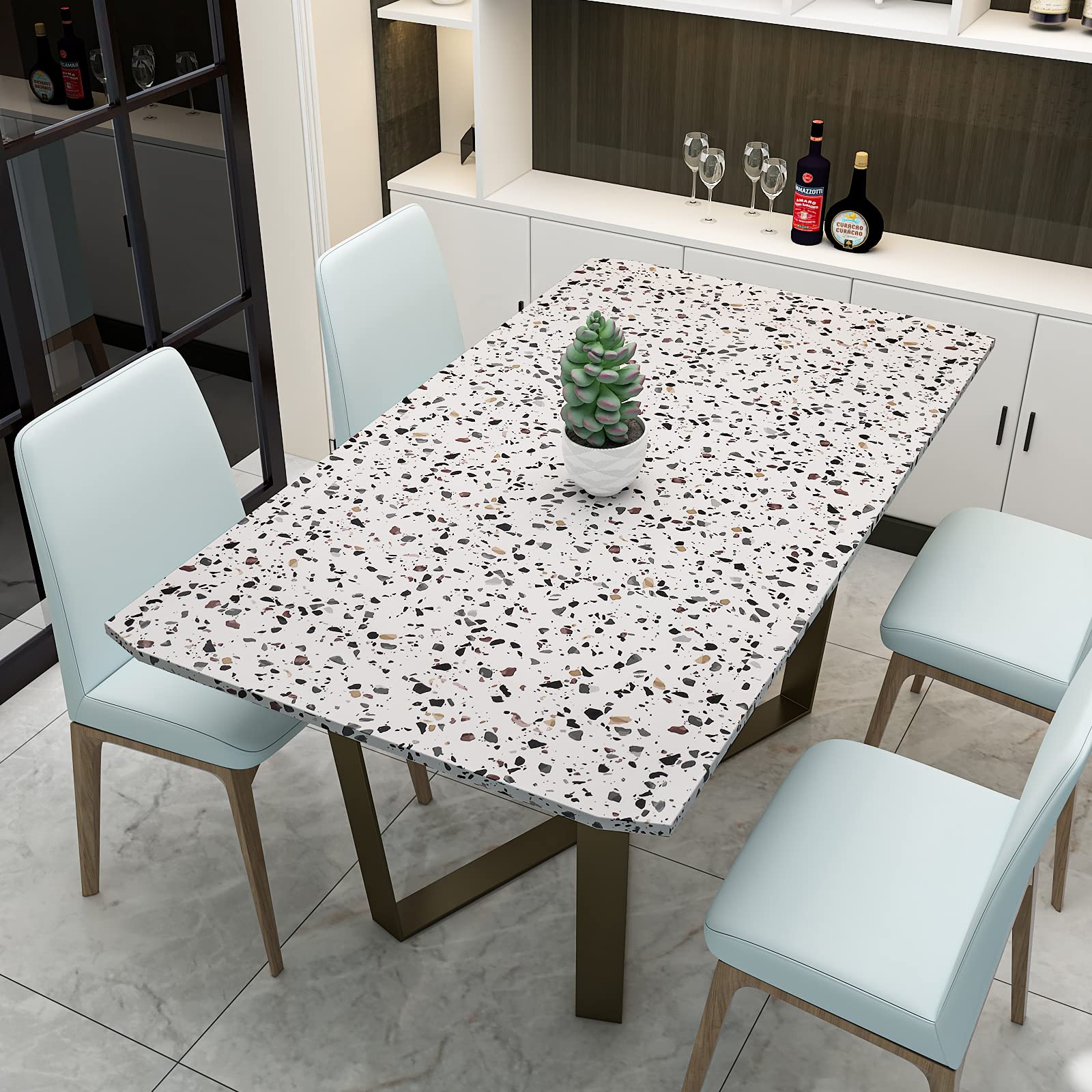 VEELIKE Papel Pintado Granito Blanco 60 cm x 900 cm Papel de Pared Terrazzo Papel Adhesivo Marmol Blanco Papel Tapiz Impermeable para Cocina Encimera Papel Autoadhesivo Pared Lavable Baño Salon Decor