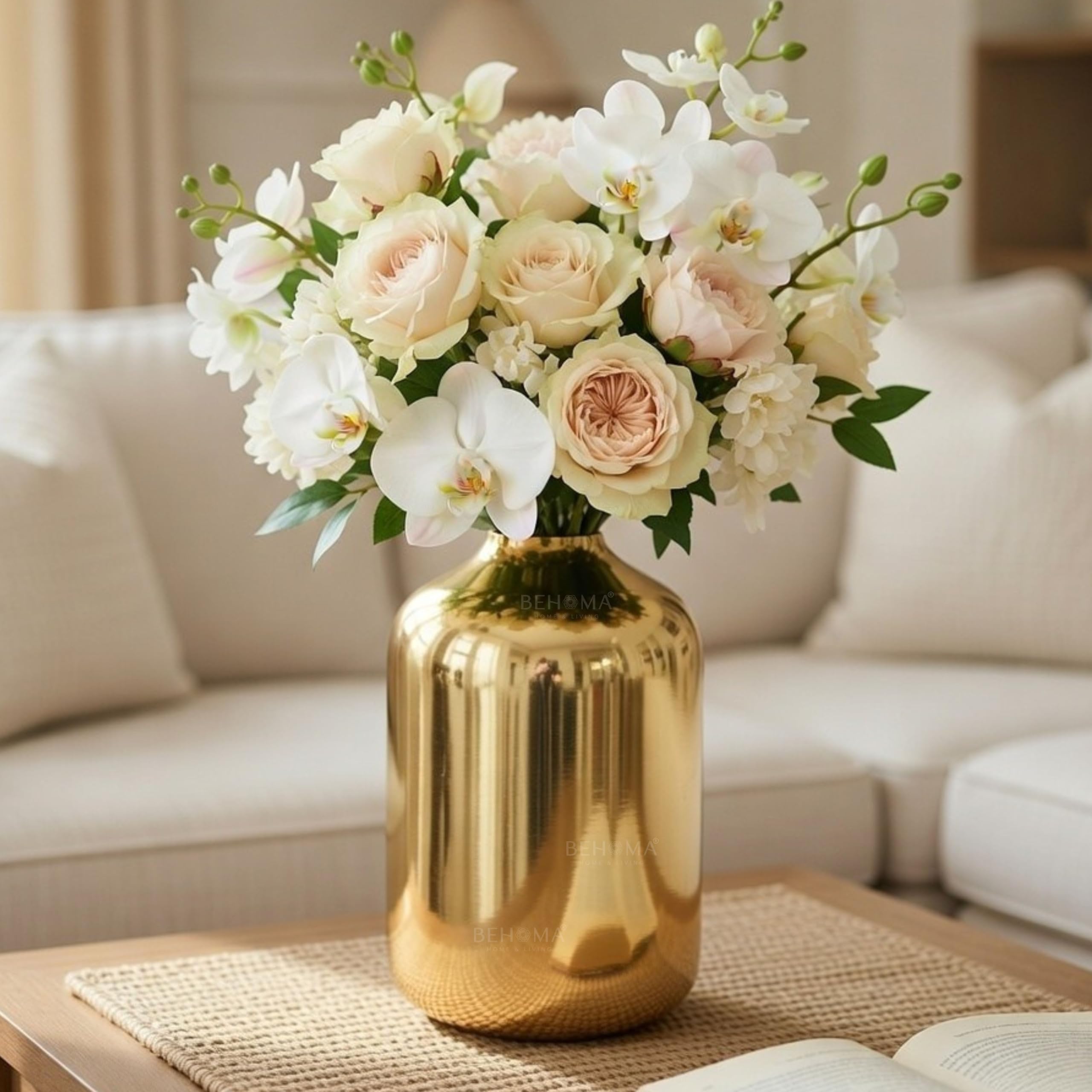 Behoma Metal Flower Vase for Home Decor Bedroom Living Room Office Wedding | Table Decorative Item for Festivals Birthday Gold (Flower Not Included, Modern)-image-42