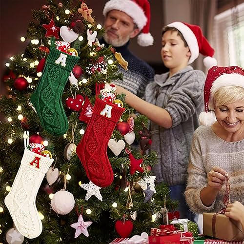 Miniatura 6 de Medias de Navidad con iniciales  18 pulgadas con monograma bordado grande, medias de punto de Navidad personalizadas con letras, medias familiares
