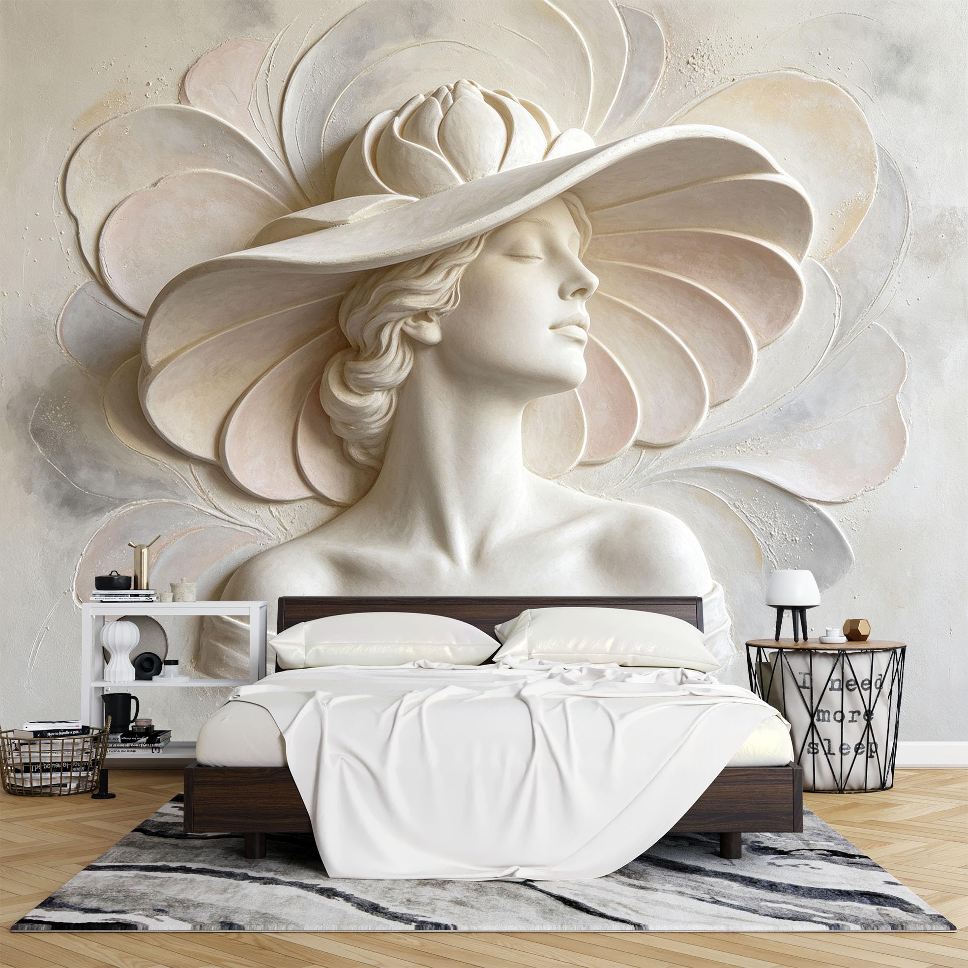 Papier Peint Intissé Fresque Murale Représentant Une Femme Élégante Coiffée D'Un Chapeau À Larges Bords Fleuri 200 x 140 cm Effet Photo 3D Moderne Décoration Fresque Murale pour Salon et Cham