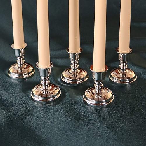 Miniatura 3 de Juego de 10 portavelas de plástico plateado para uso con velas cónicas sin llama Enchanted Spaces