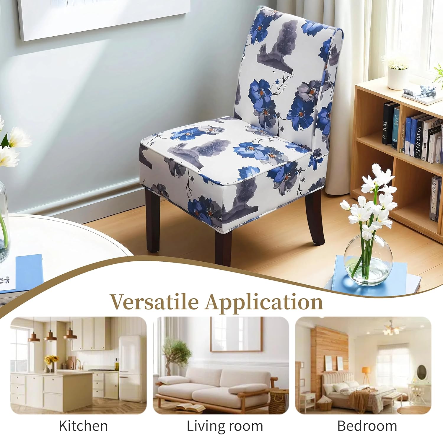 Armless Accent Chair Slipper: Tufted Slipper Chair with Printed Floral Pattern Decorative Side Chair for Bedroom Living Room